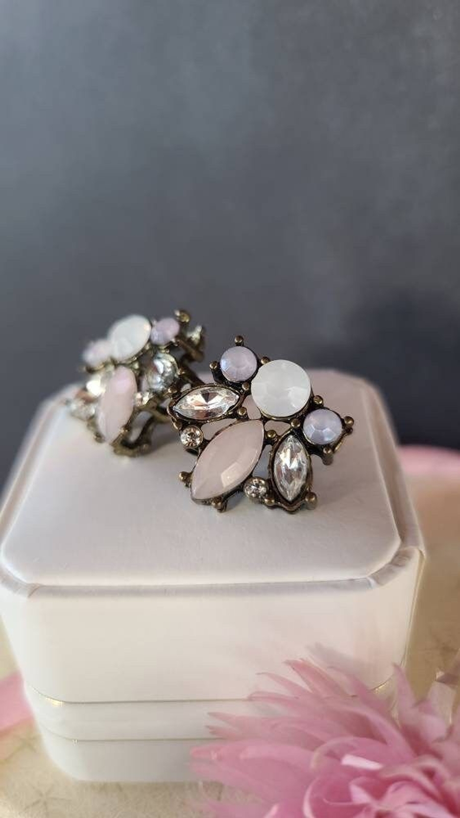 Muted Neutral Pink Rhinestone Pierced Earrings