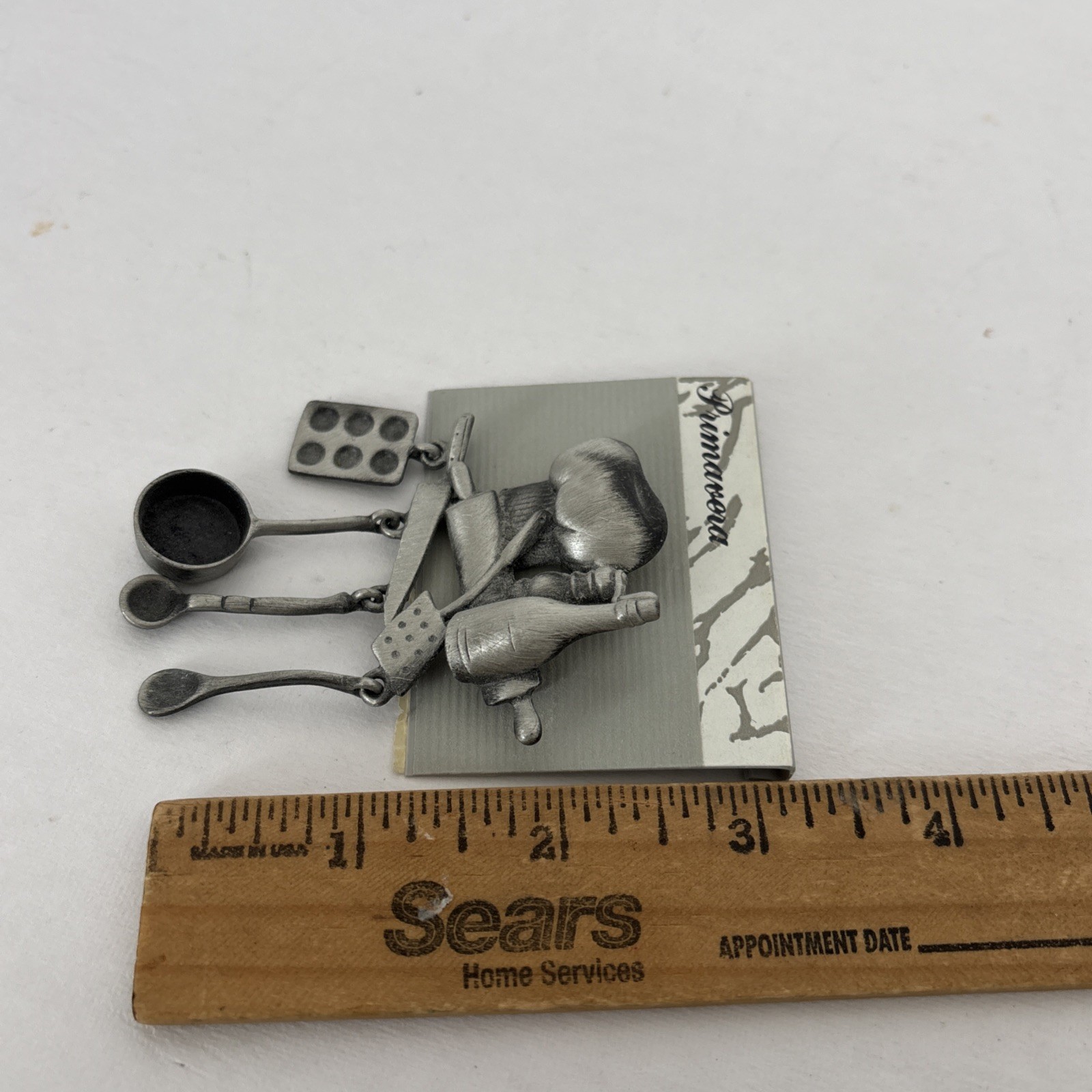 AJC Chef Cook Baker Pin Brooch Pewter 4 Charm Dangle Drop Primavera Vintage K21