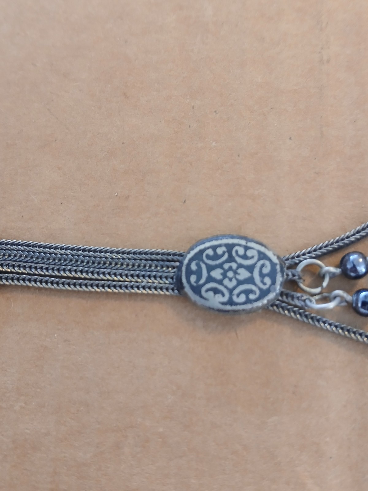 Vintage 900 coin Silver And Black Onyx Middle Eastern/Turkish Bracelet 7″
