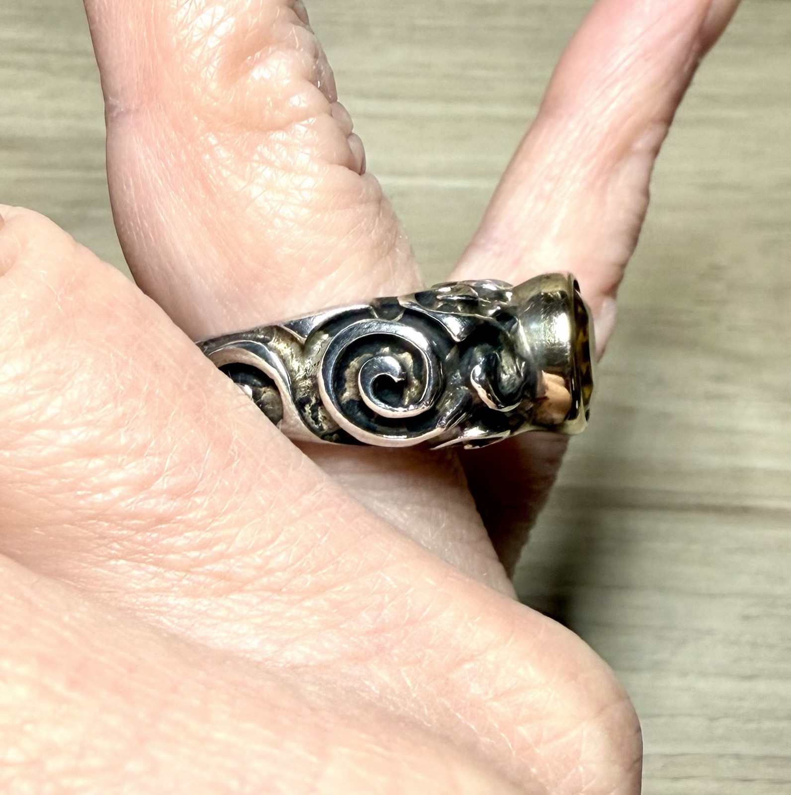Dian Malouf Sterling Silver & 14K Gold Abstract Swirl Citrine Ring, Size 8