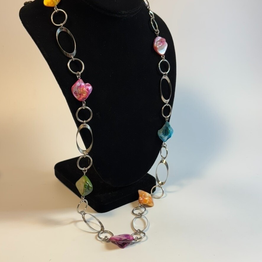 Boho Necklace Shell and Metal Beads Strand Fashion Statement Vintage