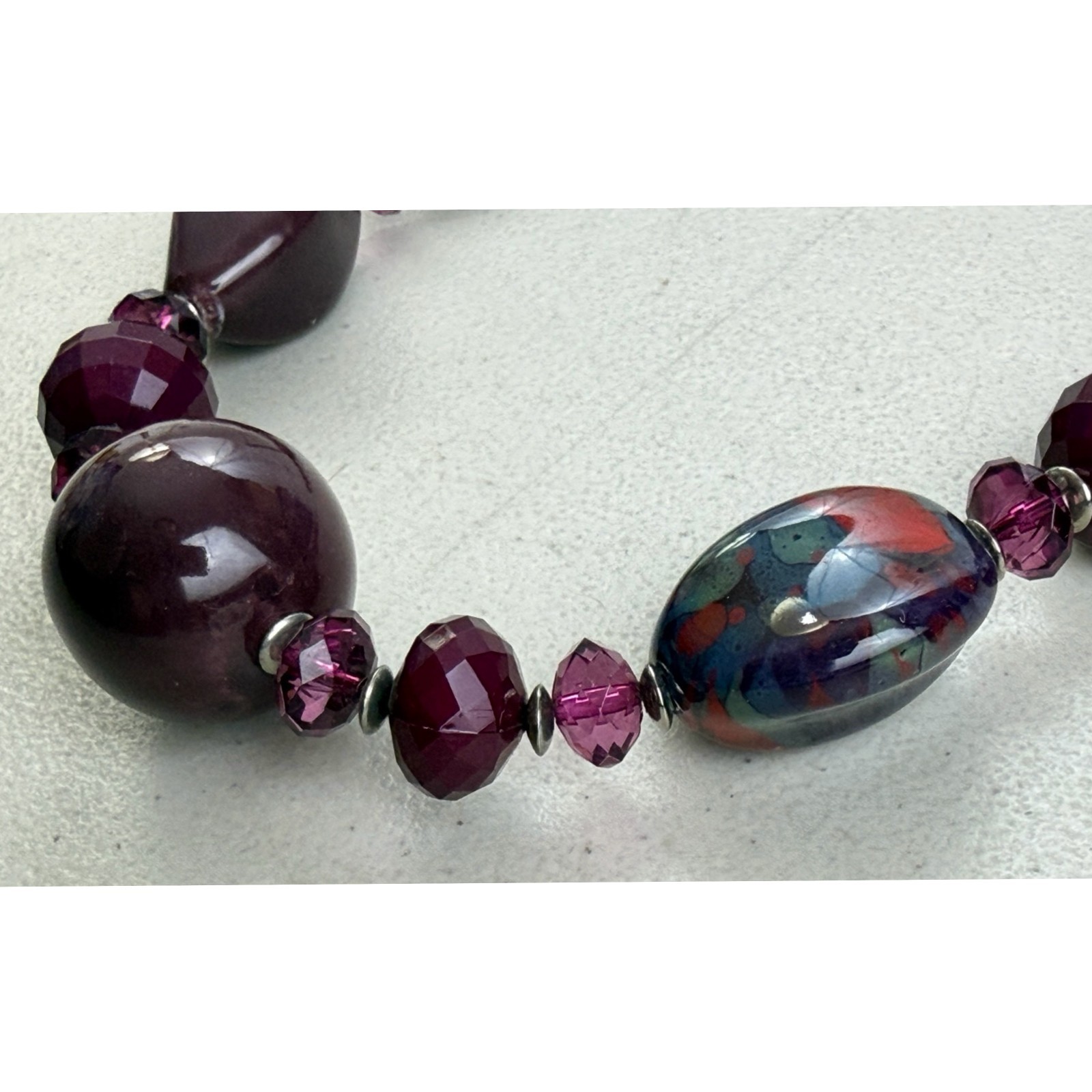 Vintage Beaded Statement Necklace: Purple Red Blue Tones Mixed Bead Design
