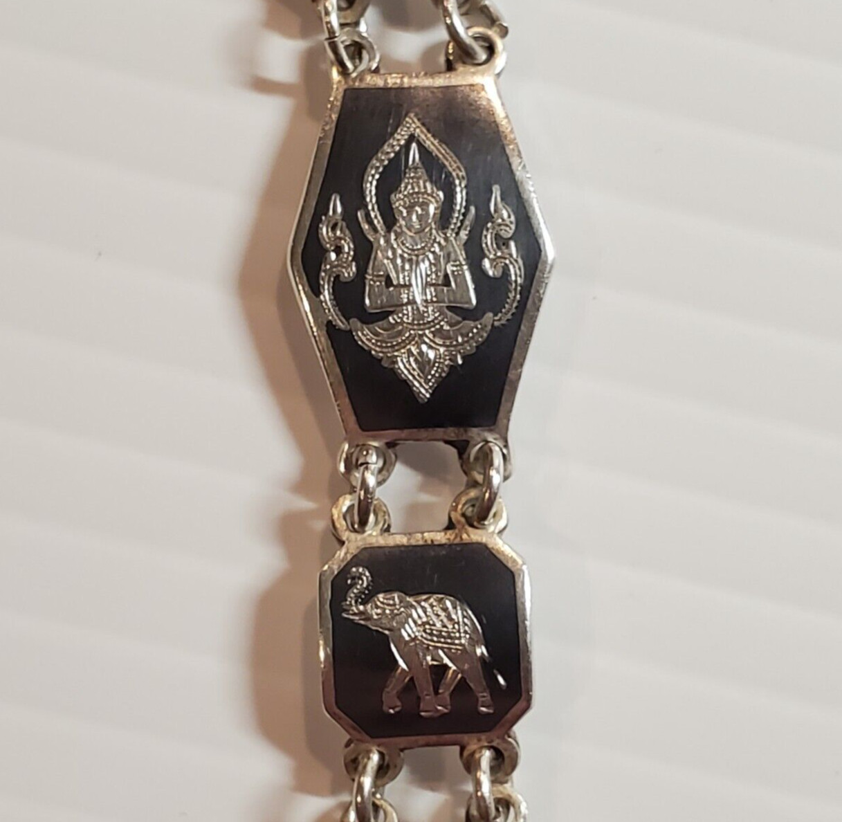 VTG Sterling Silver Siam Black Nielloware Filigree Bracelet 7in 21.4g AMFARCO