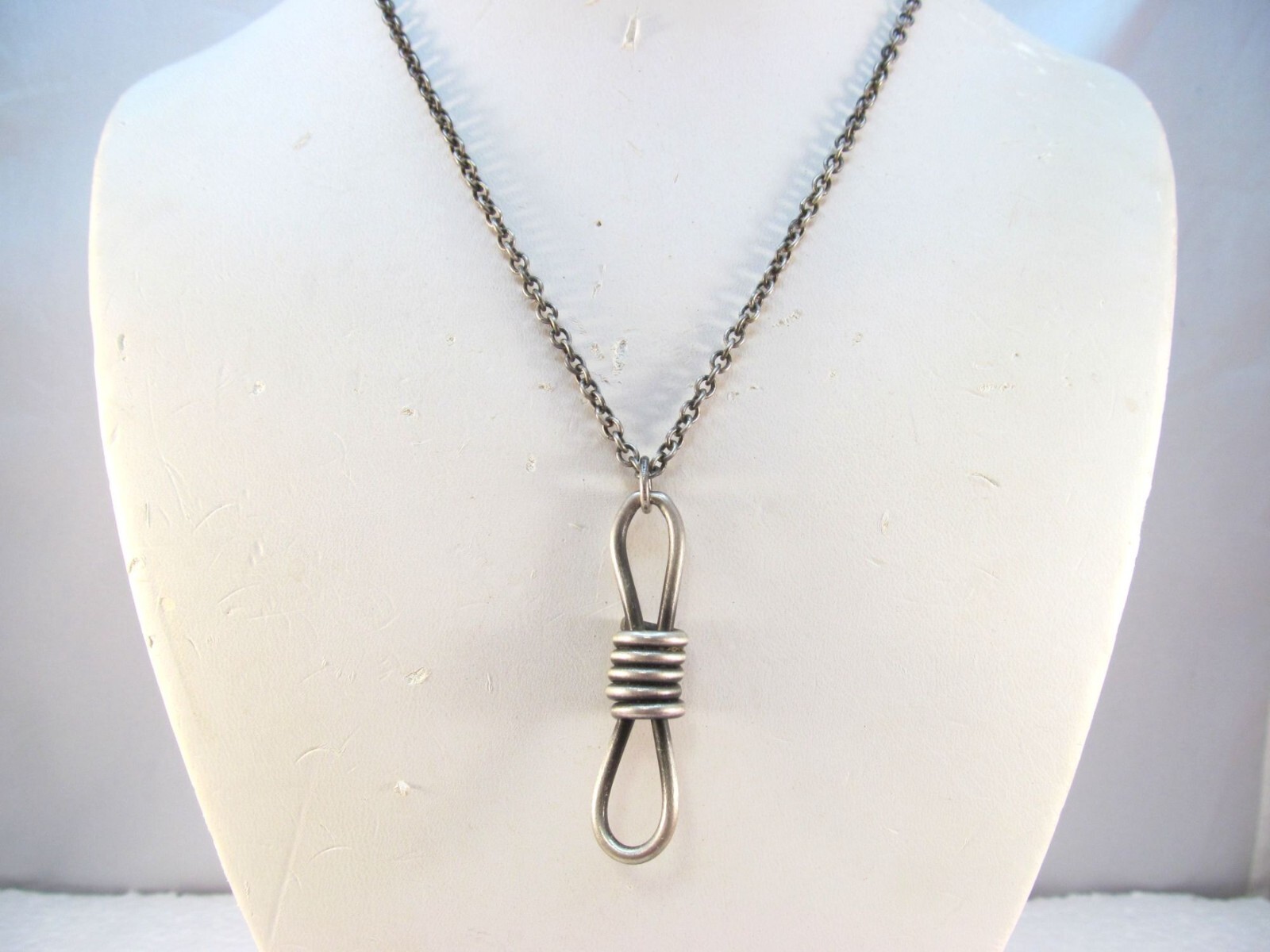 Unisex Vintage Pewter Knotted Rope Pendant Necklace