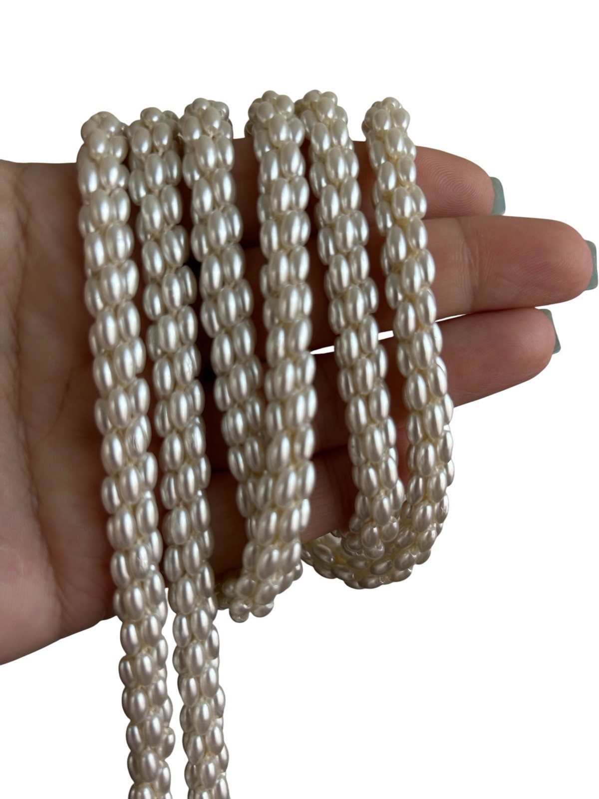 Long Faux Pearl Lariat Necklace Multi Strand Tassel Wrap Belt Convertible 58”