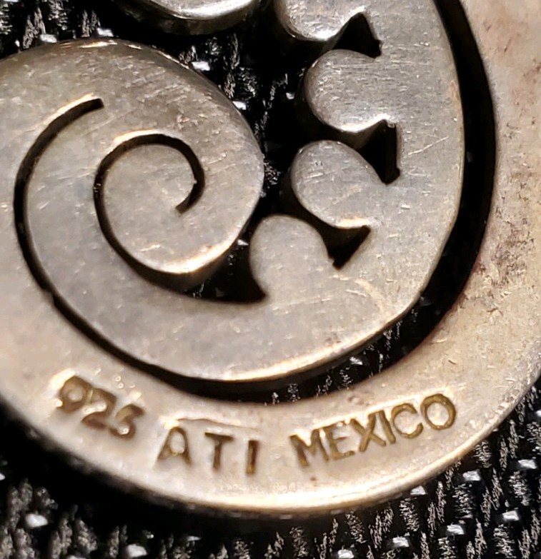 Signed ATI Sterling Silver 925 Mexico Large Swirl Slide Pendant