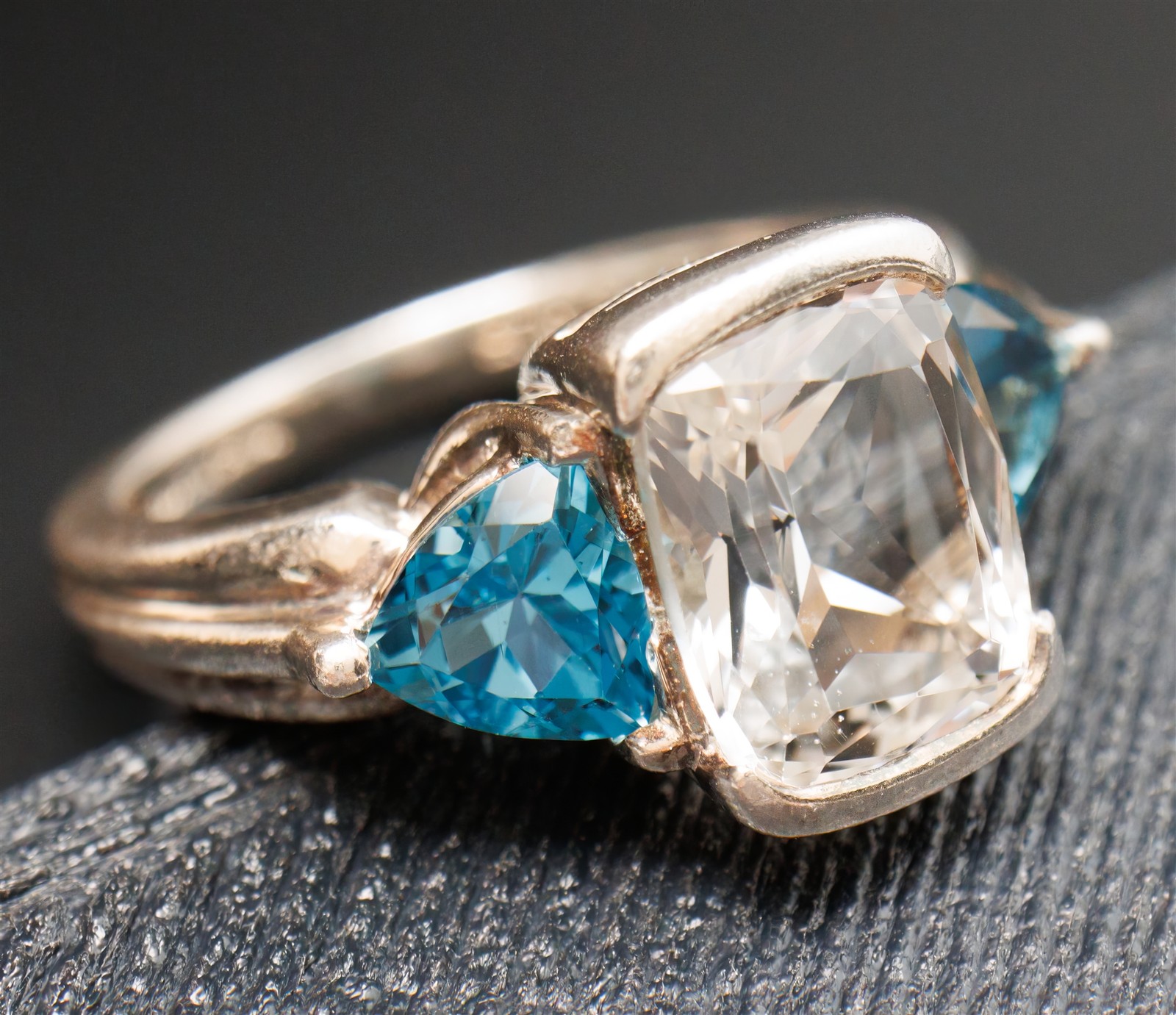 Size 7 Cushion White Topaz w/ Trillion Accents Sterling Silver Ring