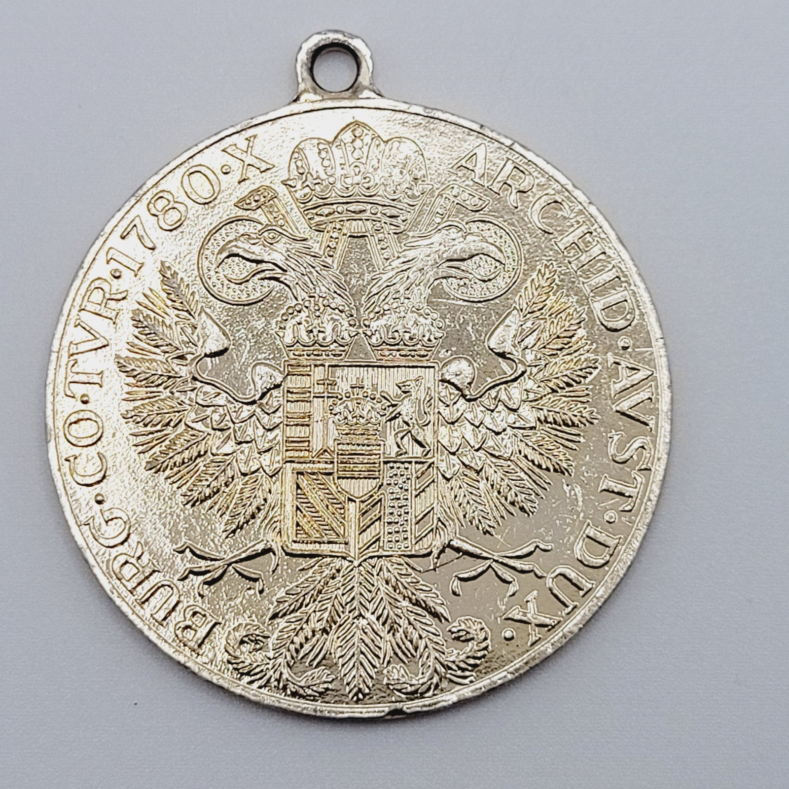 Maria Theresa Replica Token Medallion Coin Pendant Gold Tone Attached Bail