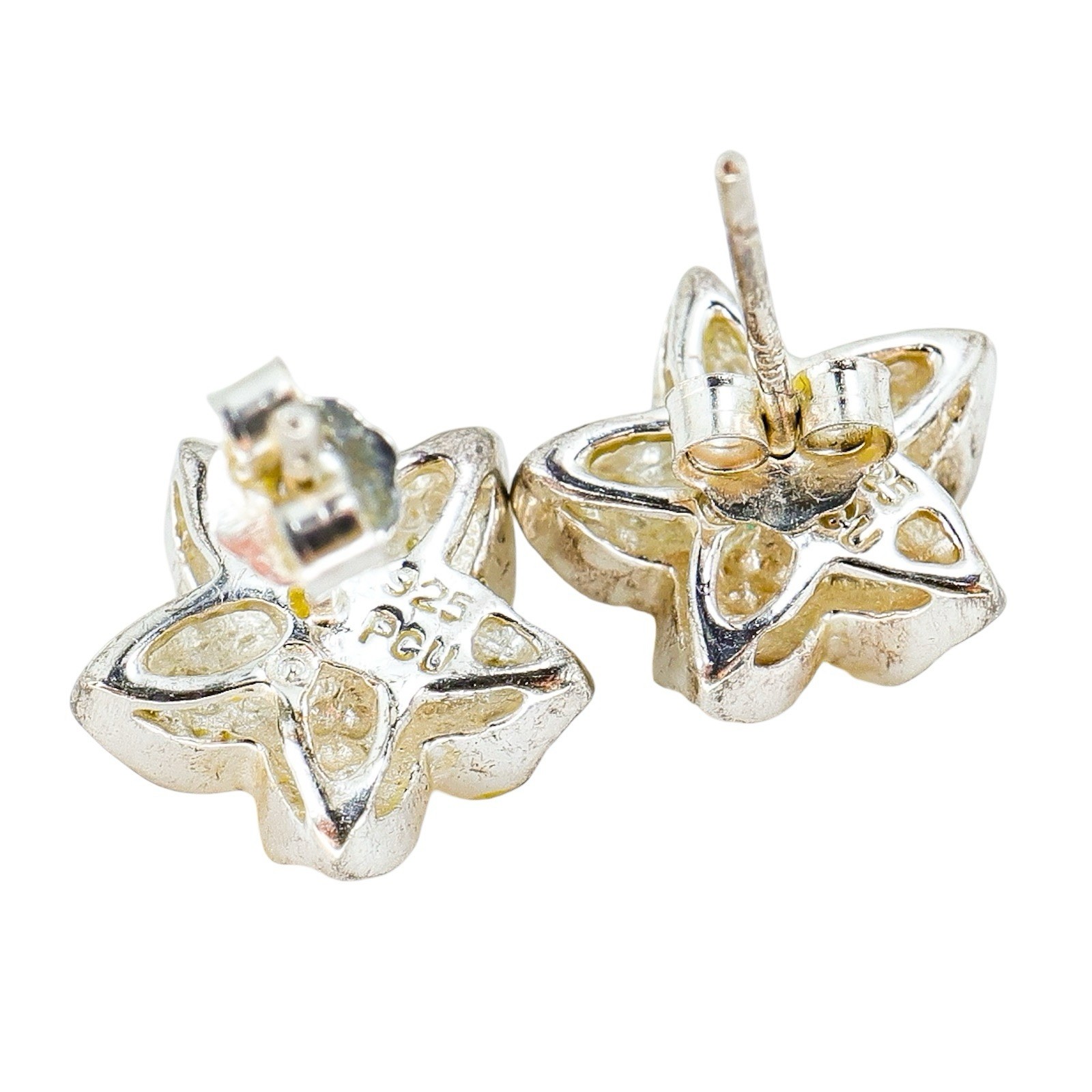 Lot Of 3 Sterling Silver Small Stud Earrings Art Deco Cubic Zirconia Floral