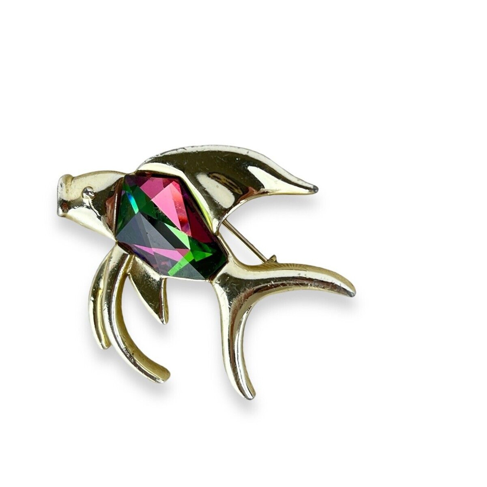 Sarah Coventry Brooch Tropicana Fish Pin Sparkly Faceted Stone Gold Tone Vintage