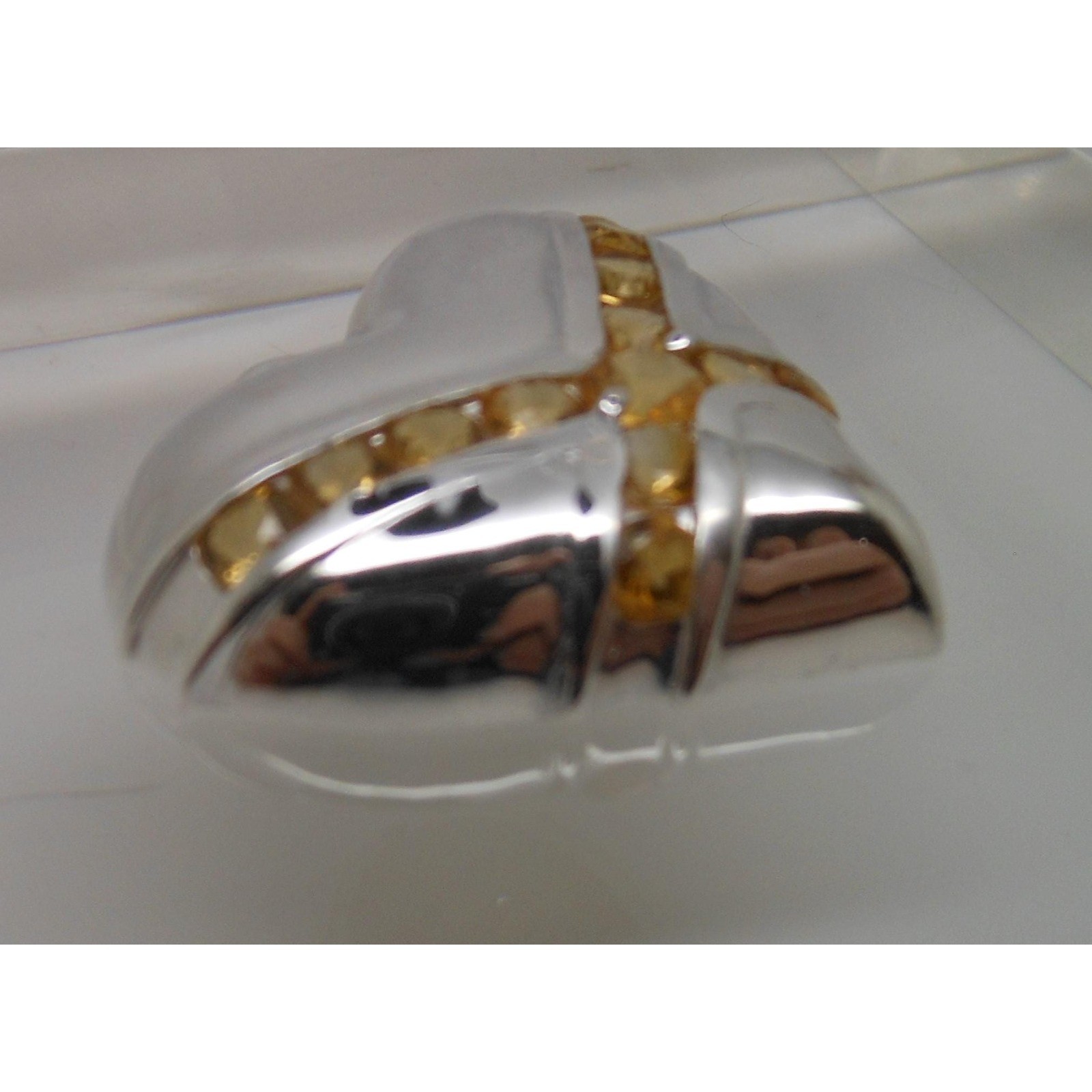 1990s Vintage Citrine Sterling Silver Gemstone Necklace Puff Heart Pendant Boxed