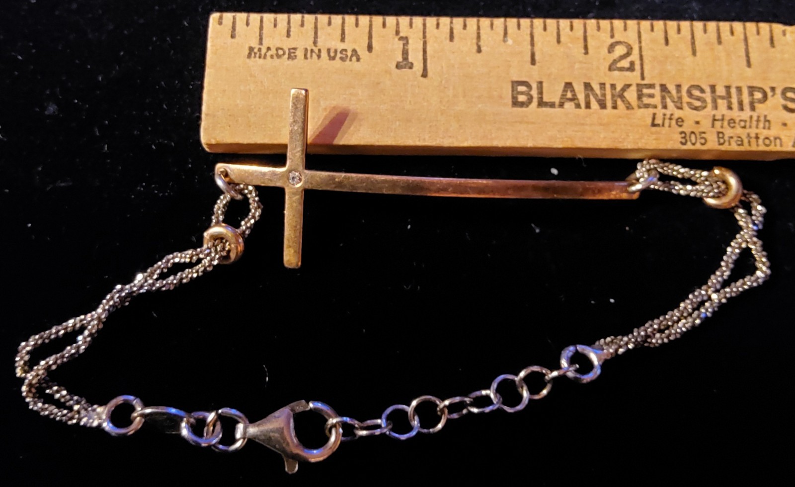 Vtg Dyadema Italtin Sterling Silver Sideways Cross , Small Stone In Center 7″