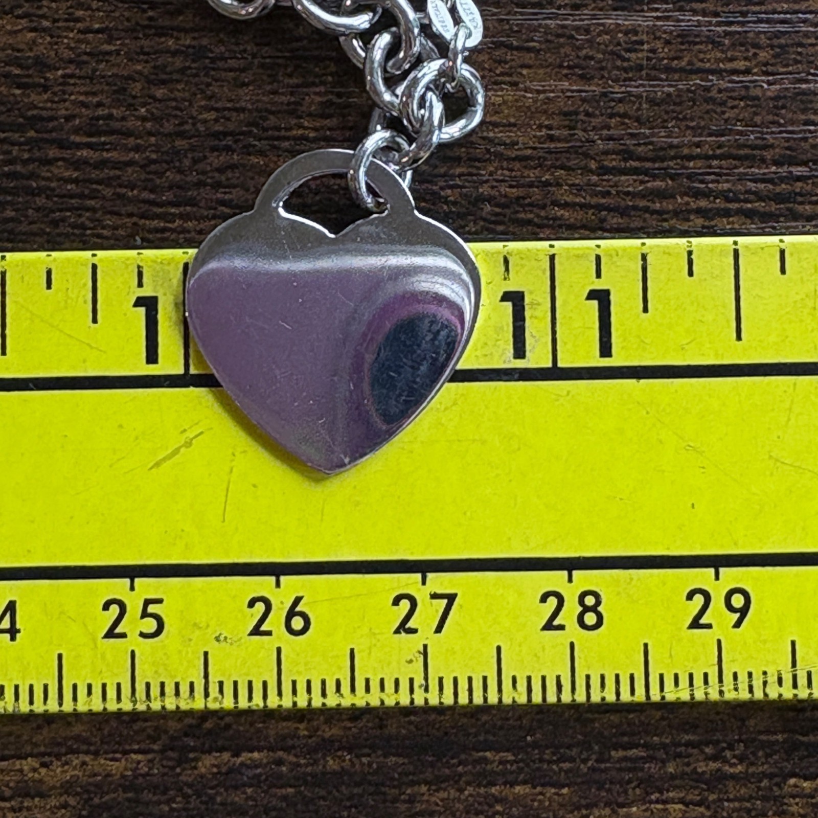 Heart Tag Round Link Chain Bracelet VTG Sterling Silver 925 Size 7.5″ Length