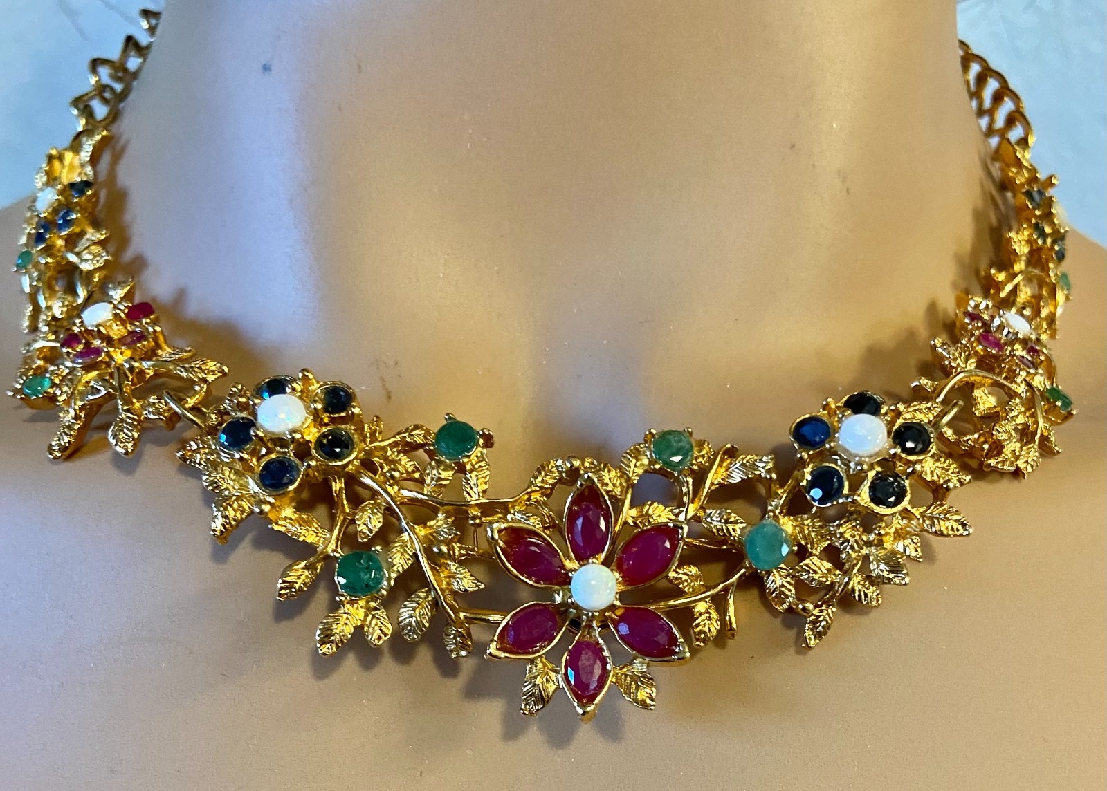 AUTHENTIC SWOBODA NECKLACE – GENUINE RUBY, SAPPHIRE, EMERALD, OPAL ~ STUNNING!