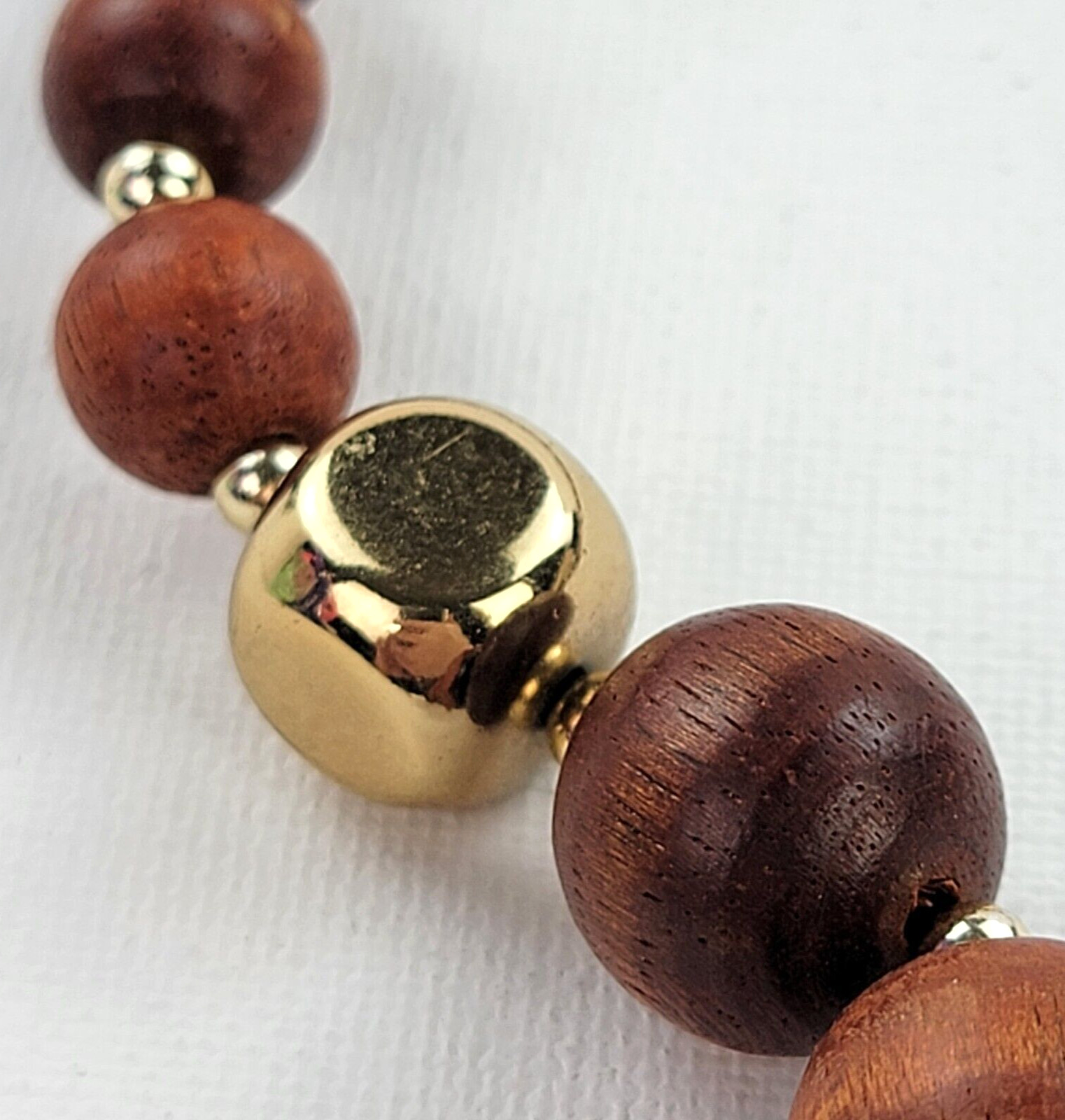 Wooden Beaded Necklace Mid Century Modern 29″ Reddish Brown Statement Vintage