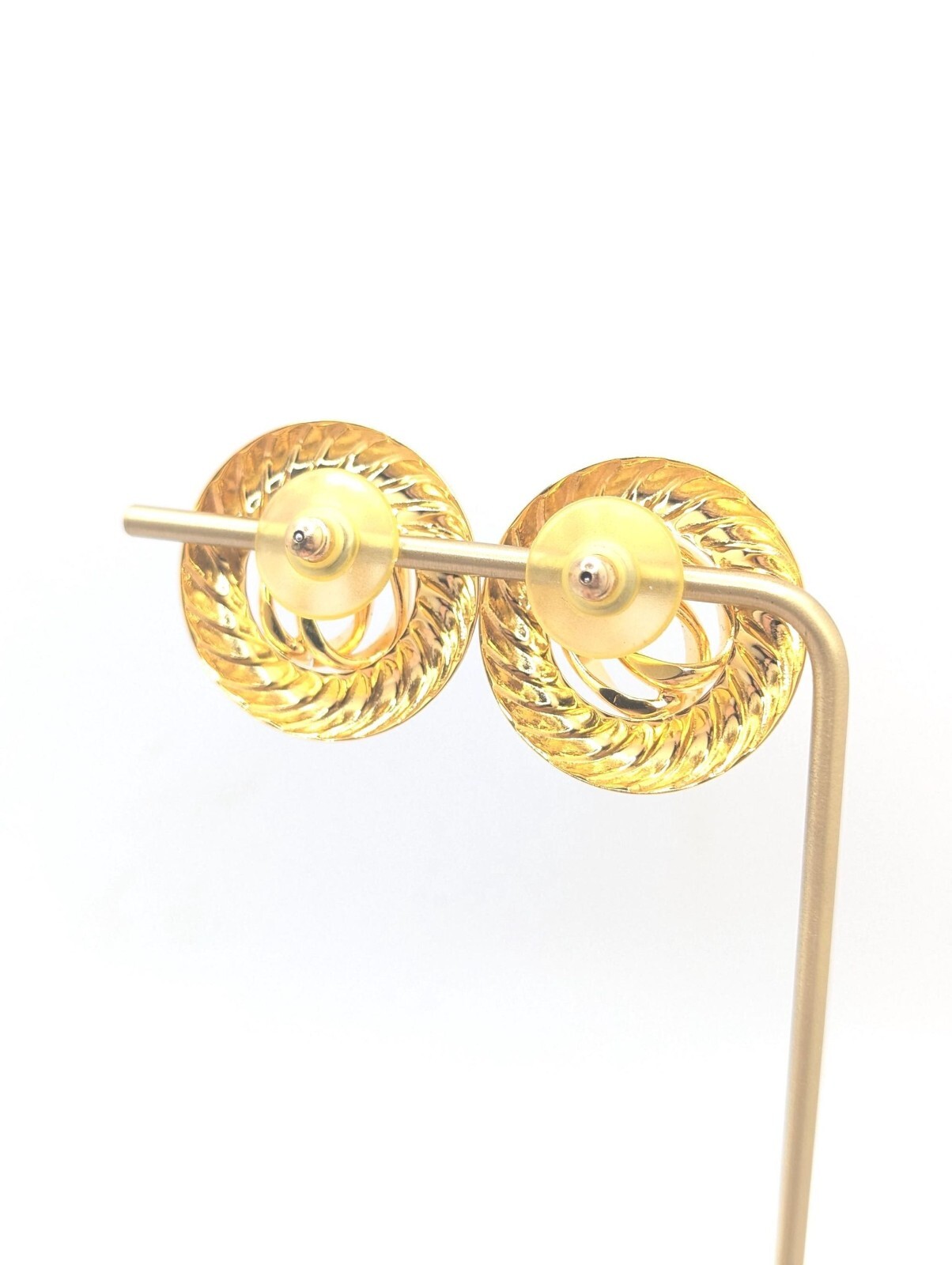 Vintage Gold Tone 1980s Large Stud Round Earrings 80s Openwork Lightweight Gift