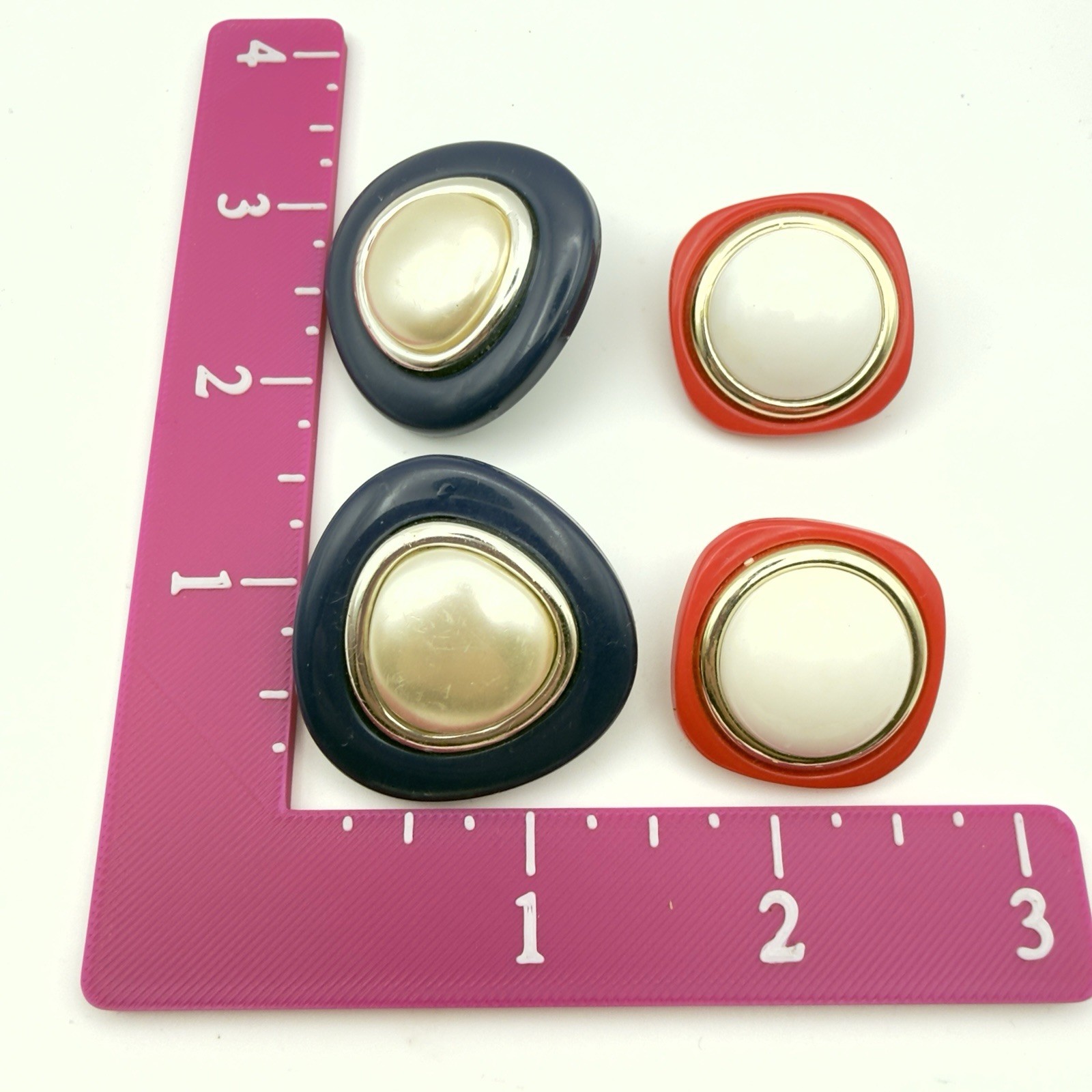 Vintage Clip On earrings Lot Nautical Red White Blue Hoop Button Retro 10pr USA