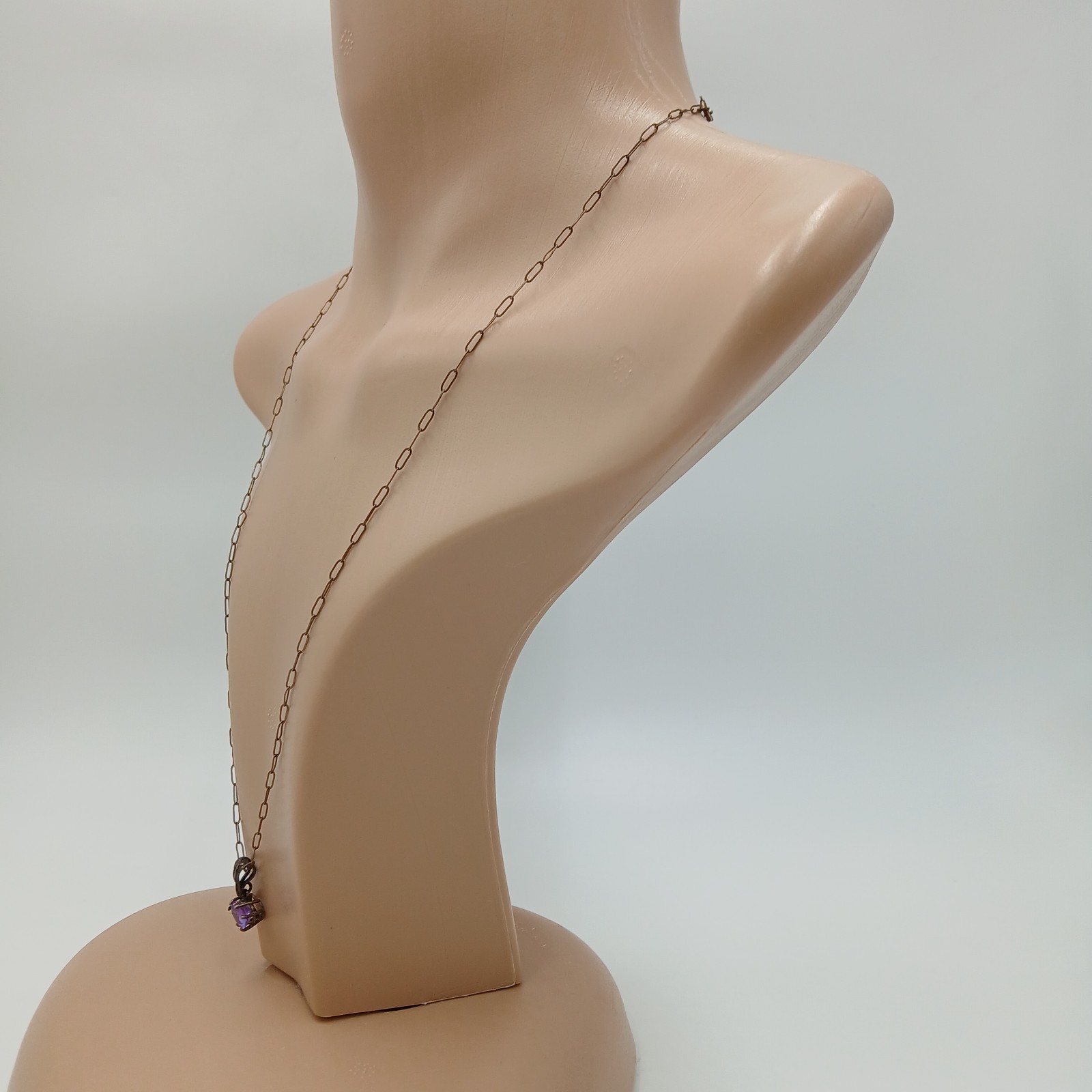VTG 925 Amethyst CZ Heart Pendant Necklace 24in Sterling Silver 4gtw Scroll Bail