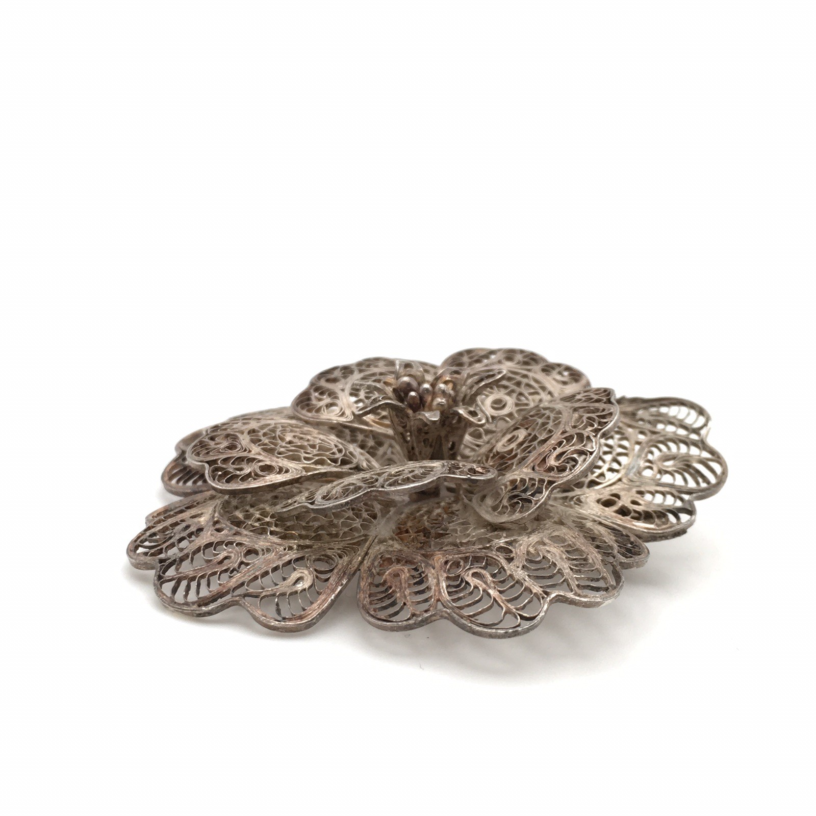 11.8g Vintage Sterling Silver Filigree Flower Pin Brooch Marked CMS Mex 925 #68