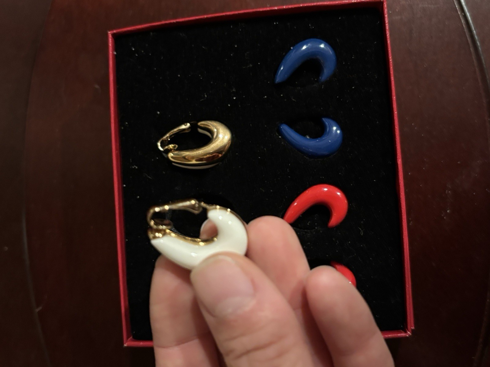 KJL by Kennet Jay Lane patriotic changeable clip on earrings, red white blue