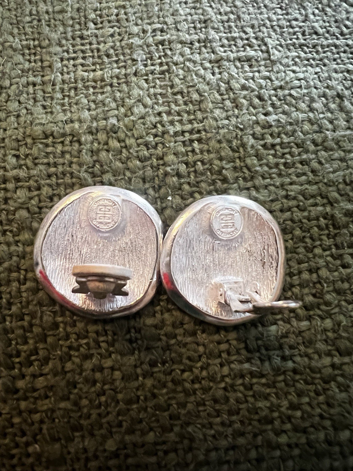 Vintage 80s Givenchy Clip On Earrings 4G Logo OLD MONEY Signed Satin Silver Tone