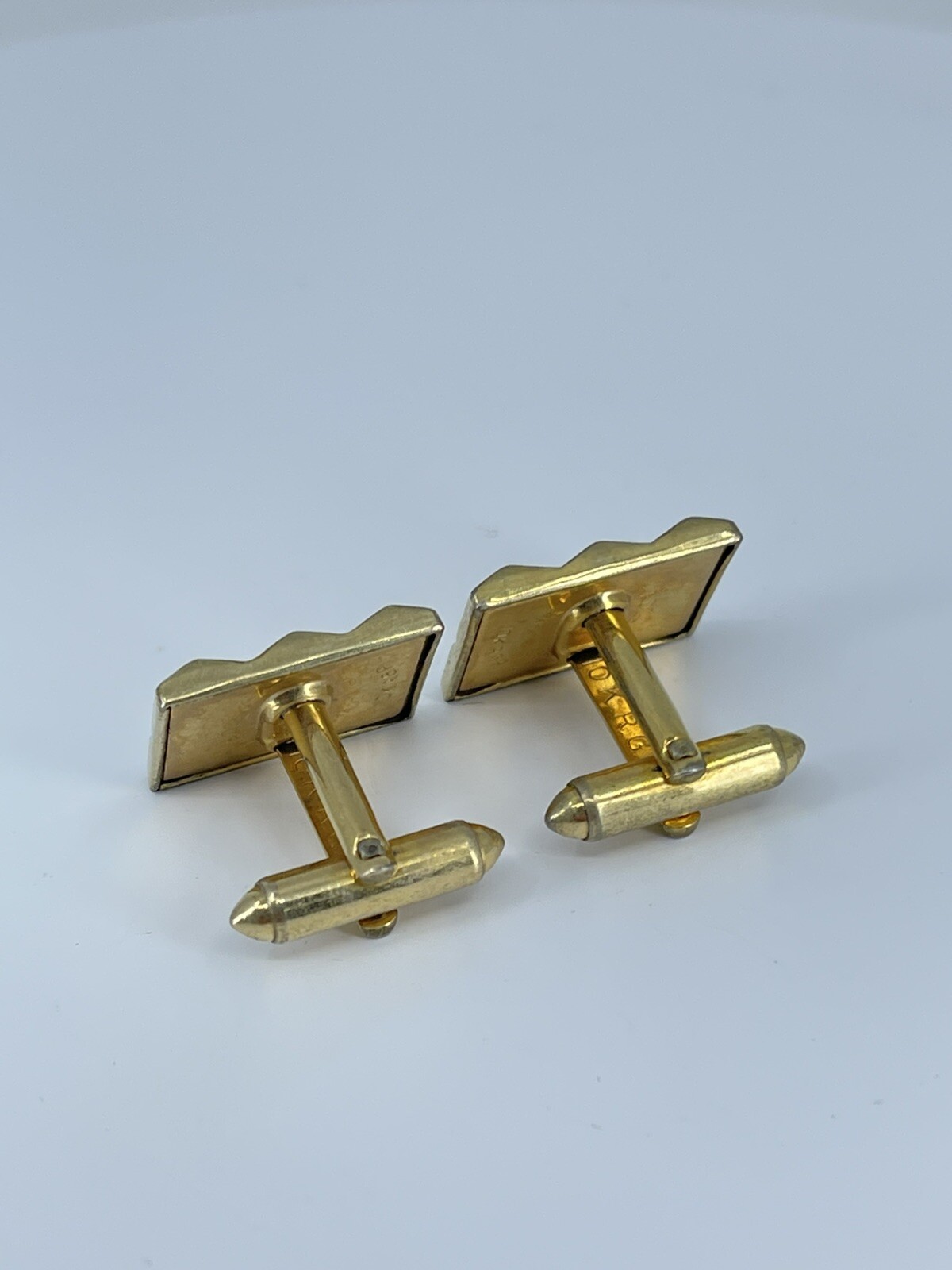 Vintage Hadley 10K RGP cufflinks gold tone louver design etched accent 7/8″