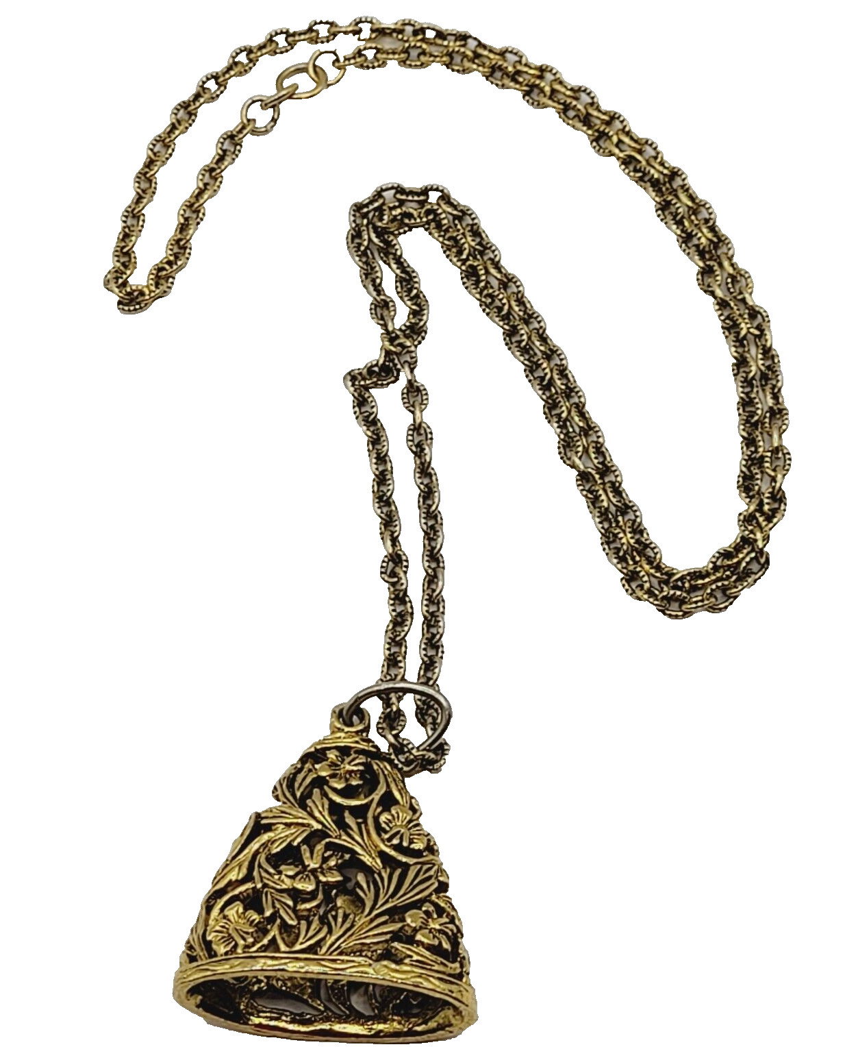 Renaissance Floral Triangle Filigree Pendant Necklace Gold Tone NO CLASP 24 Inch