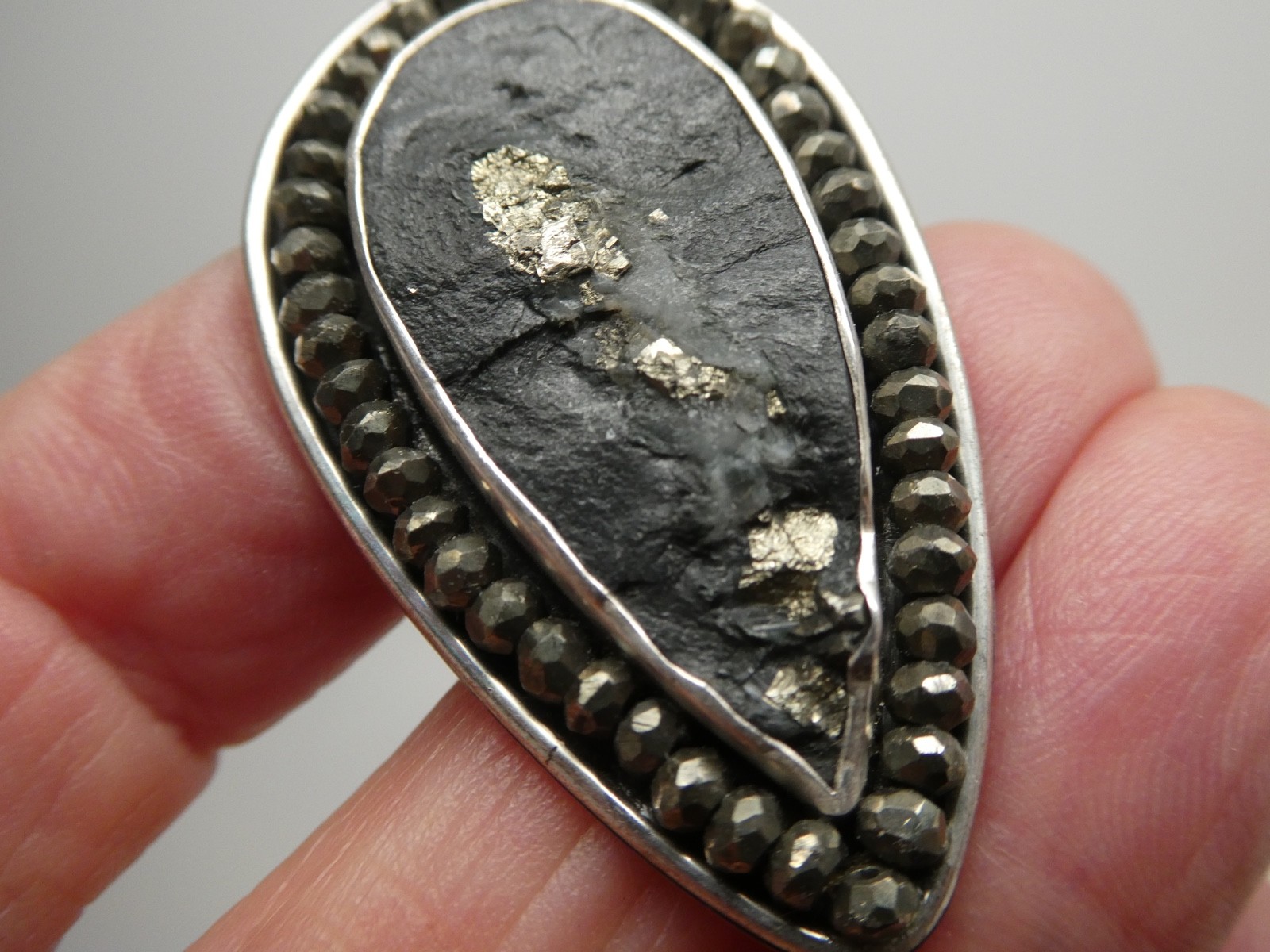 Amy Kahn Russell AKR Pyrite Gemstone Modernist Sterling 925 Clip On Earrings