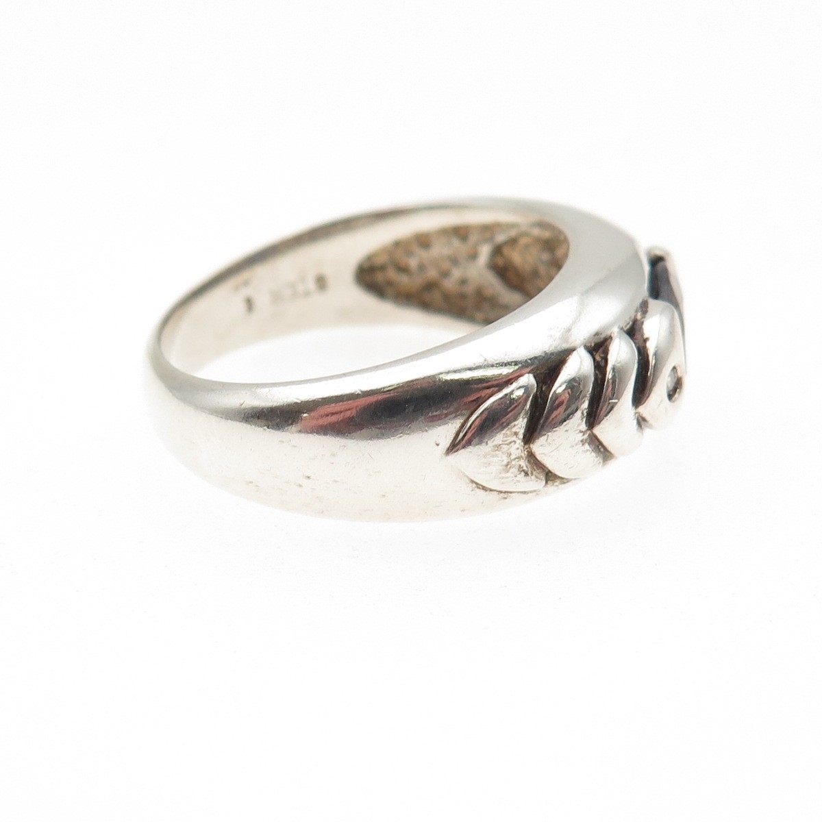 925 Sterling Silver Vintage Real Iolite & C Z Modernist Ring Size 9
