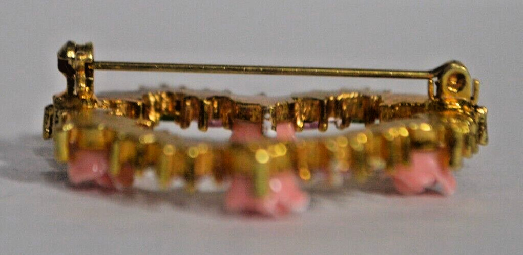 Avon Roses and Rhinestones Heart Brooch Pin with Safety Clasp