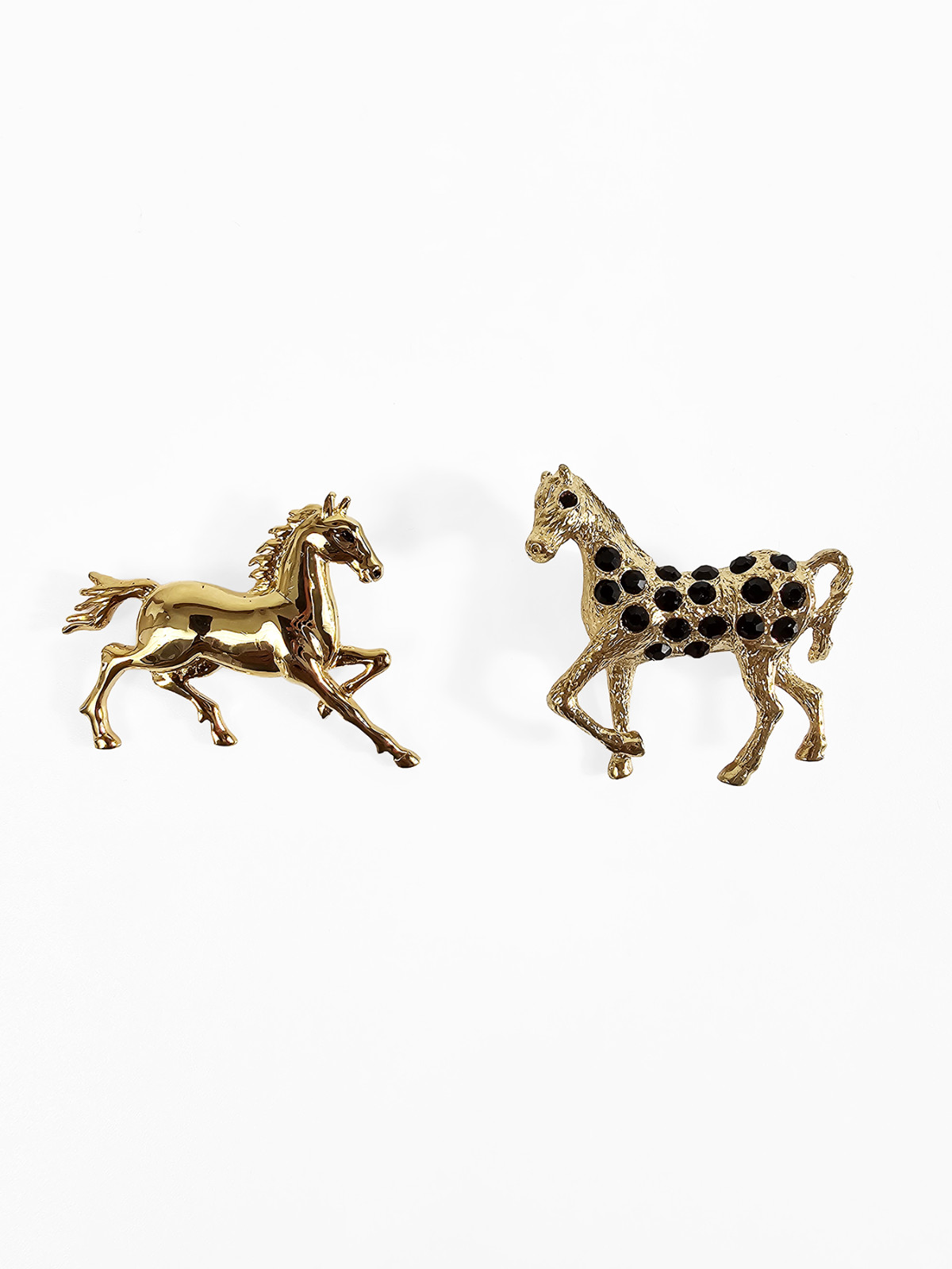 Vintage Horse Running Galloping Gold Tone Brooches Pins Bundle of 2