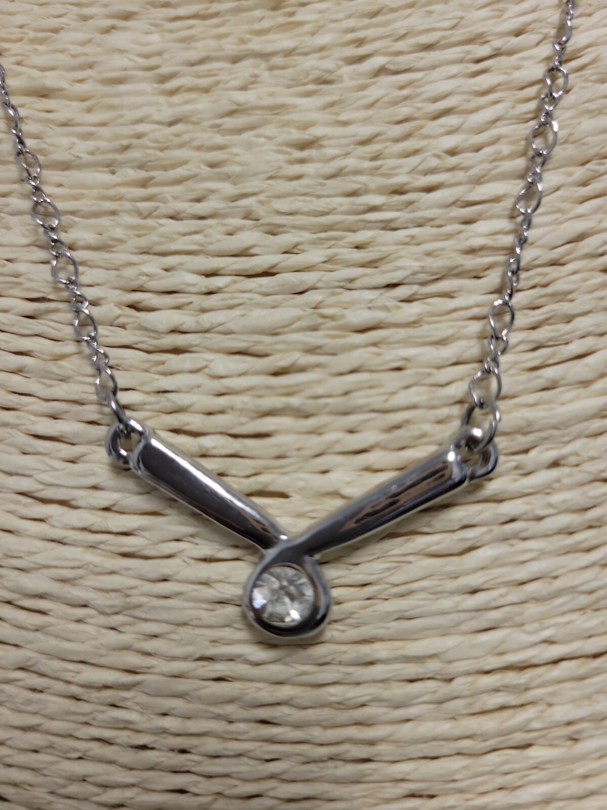 Silver Tone Solitaire Rhinestone Pendant Necklace 16 inches with 3 inch Extender