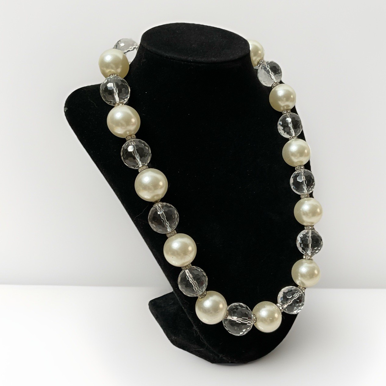 Artisan Rock Crystal Quartz Faux Pearl Necklace Handmade Studio Jewelry 20”