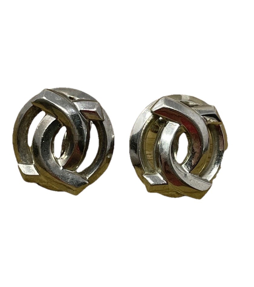 Vintage Mid Century Silver Tone Interlocked Circle Screw Back Earrings MCM Knot