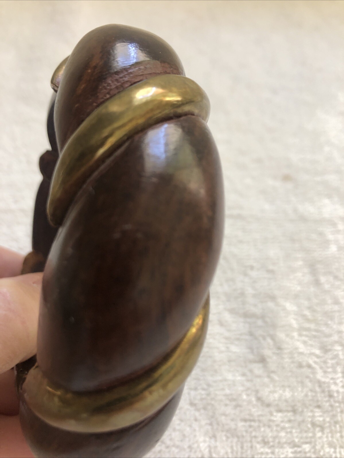 Vintage 1960’s Dark Brown Wooden Bangle with Gold Tone Metal Inlay Bracelet