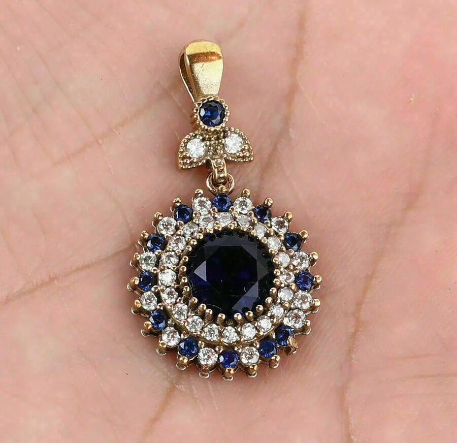 Round Cut Lab Created Sapphire Diamond Bridal Wedding New 14K Yellow Gold Finish