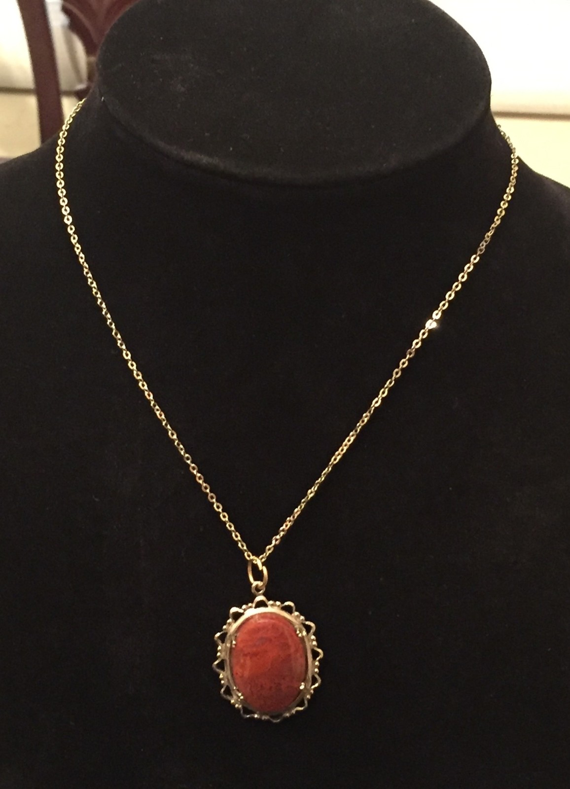 Vintage Red Jasper Large Natural Stone Cabochon Pendant Silver ST for Necklace