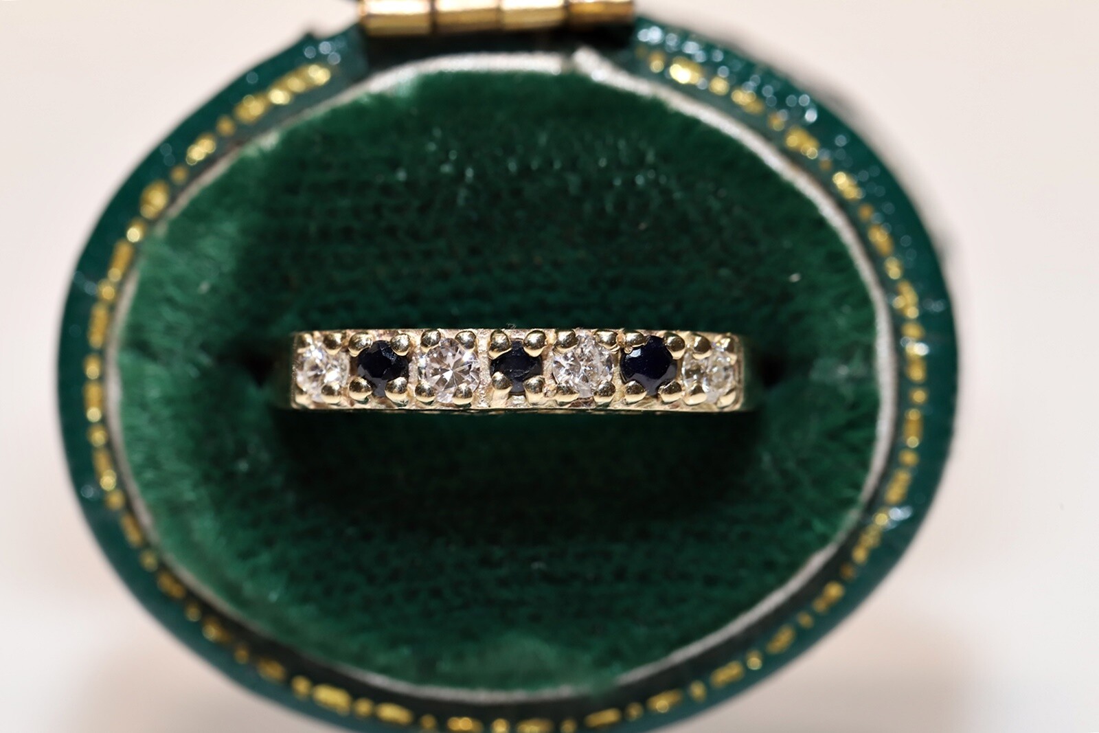 Antique Circa 1900s 9k Gold Natural Diamond And Sapphire Ring