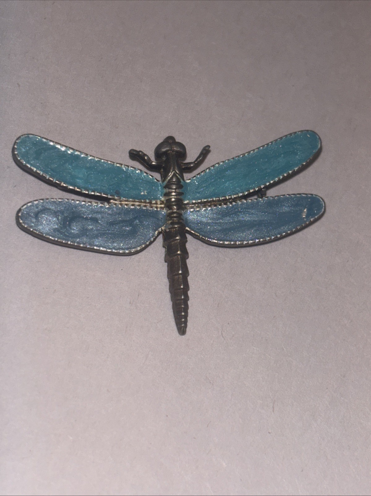 Vintage dragonfly brooch with blue enamel finish