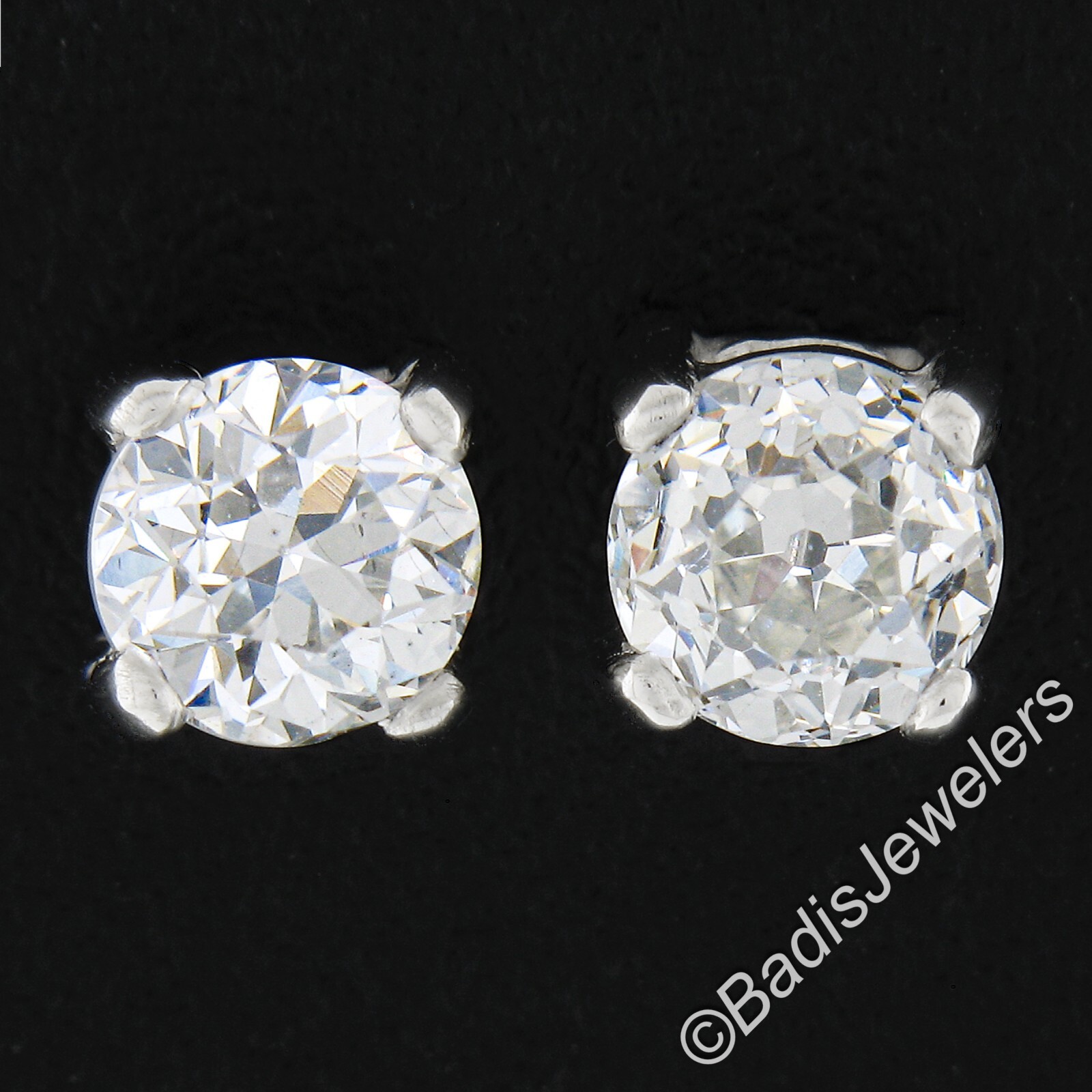 Antique Platinum 1.0ctw GIA Certified Old European Prong Diamond Stud Earrings
