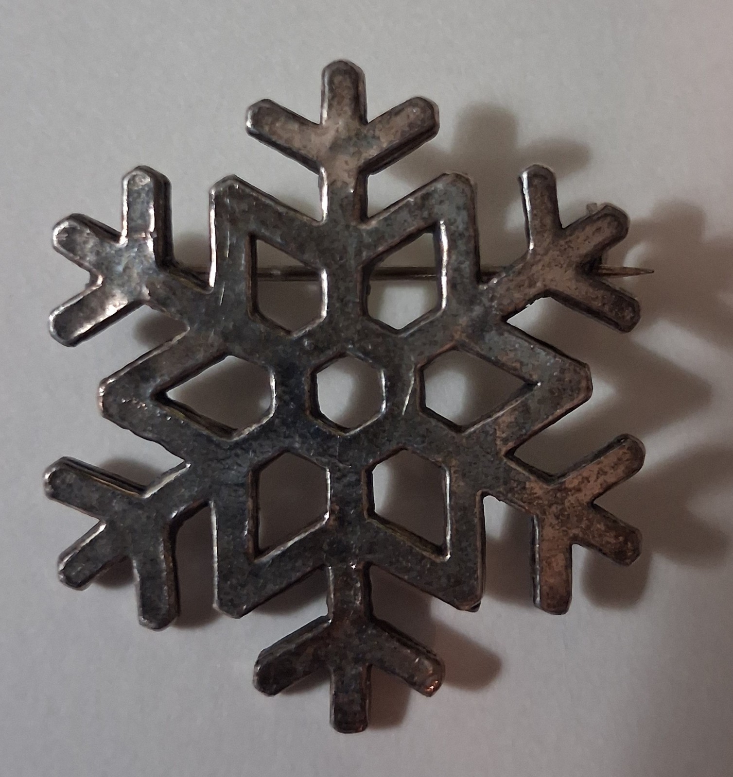 Vintage Norway Snowflake Pewter Brooch Signed 1 1/2 inch