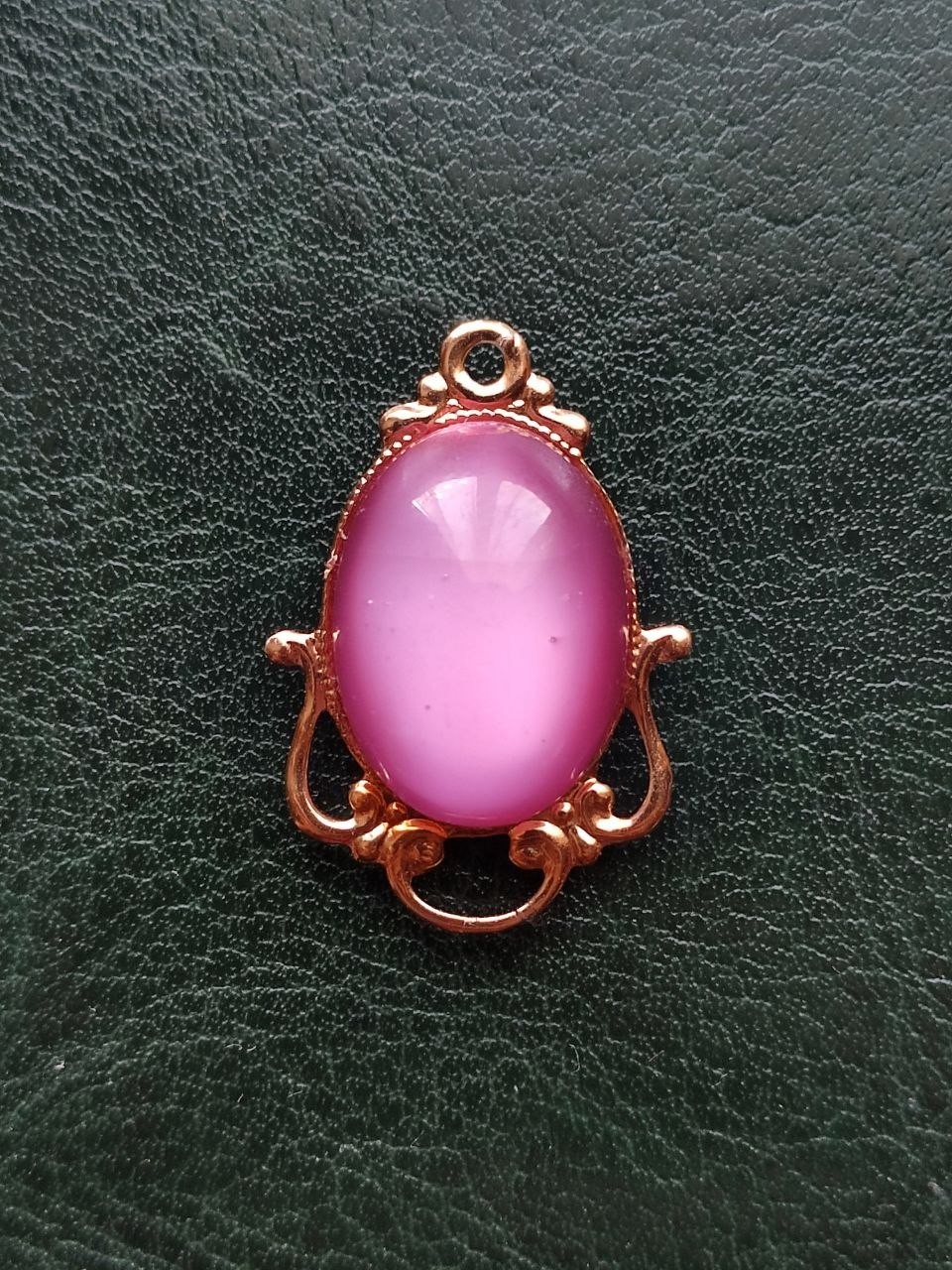 Vintage 1980 Soviet Gold-Tone Pendant Odessa Jewelry Factory USSR Pink Cabochon