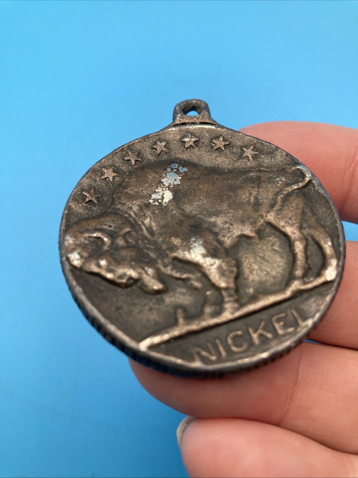 Vintage Indian Head Penny Buffalo Nickel Pendant or Keychain 1877 1.5″