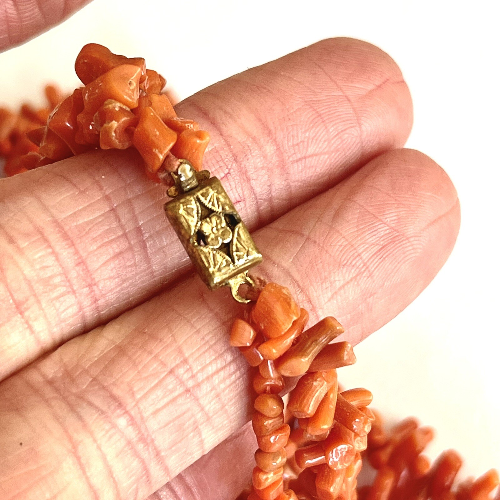 Antique Red Orange Branch Coral Necklace 2 Strand Natural 17in 44g VTG Art Deco