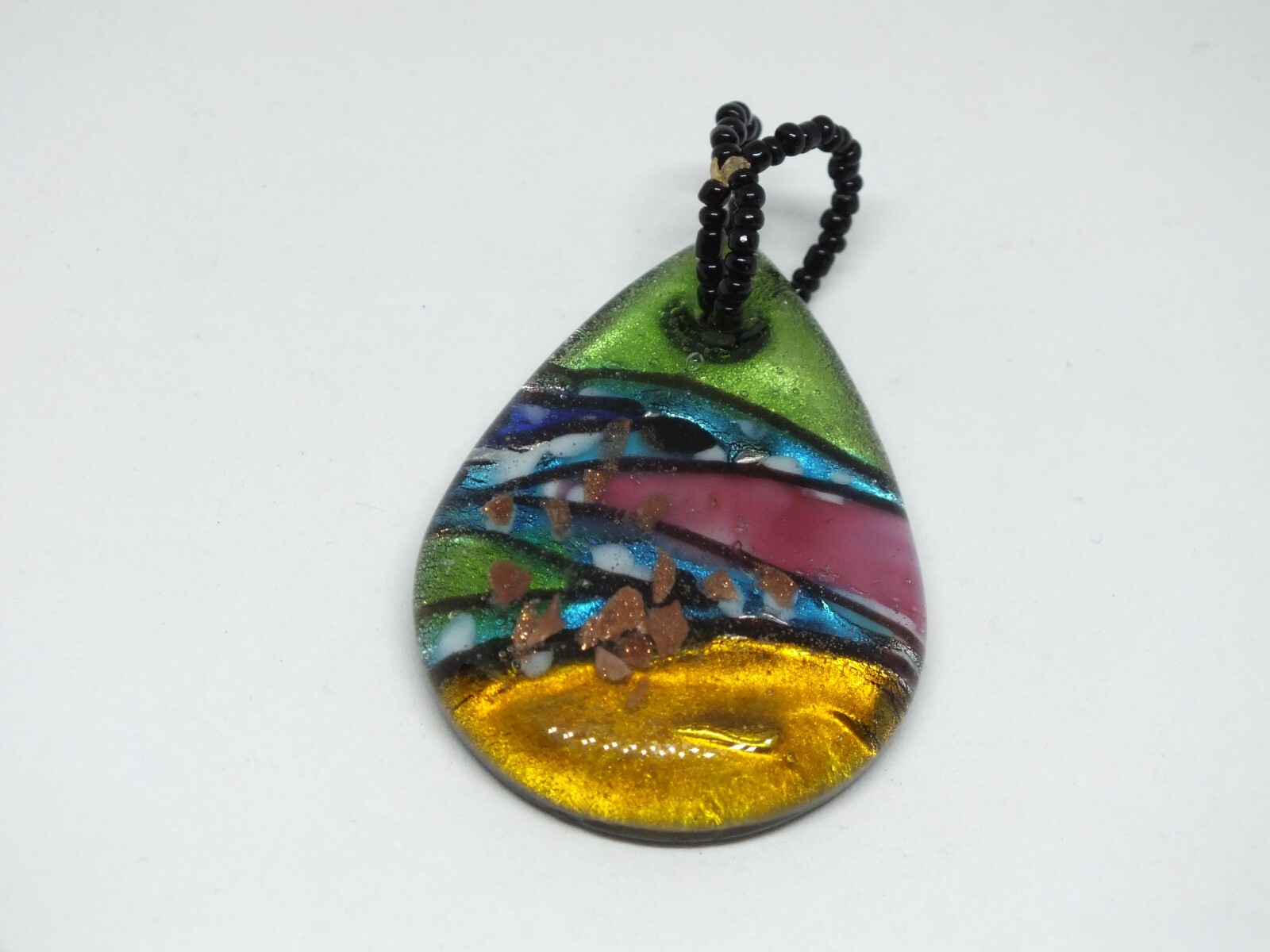 Collectible Pendant Resin Acrylic Gold Green Pink Turquoise 2×1 1/2″ Beaded Loop