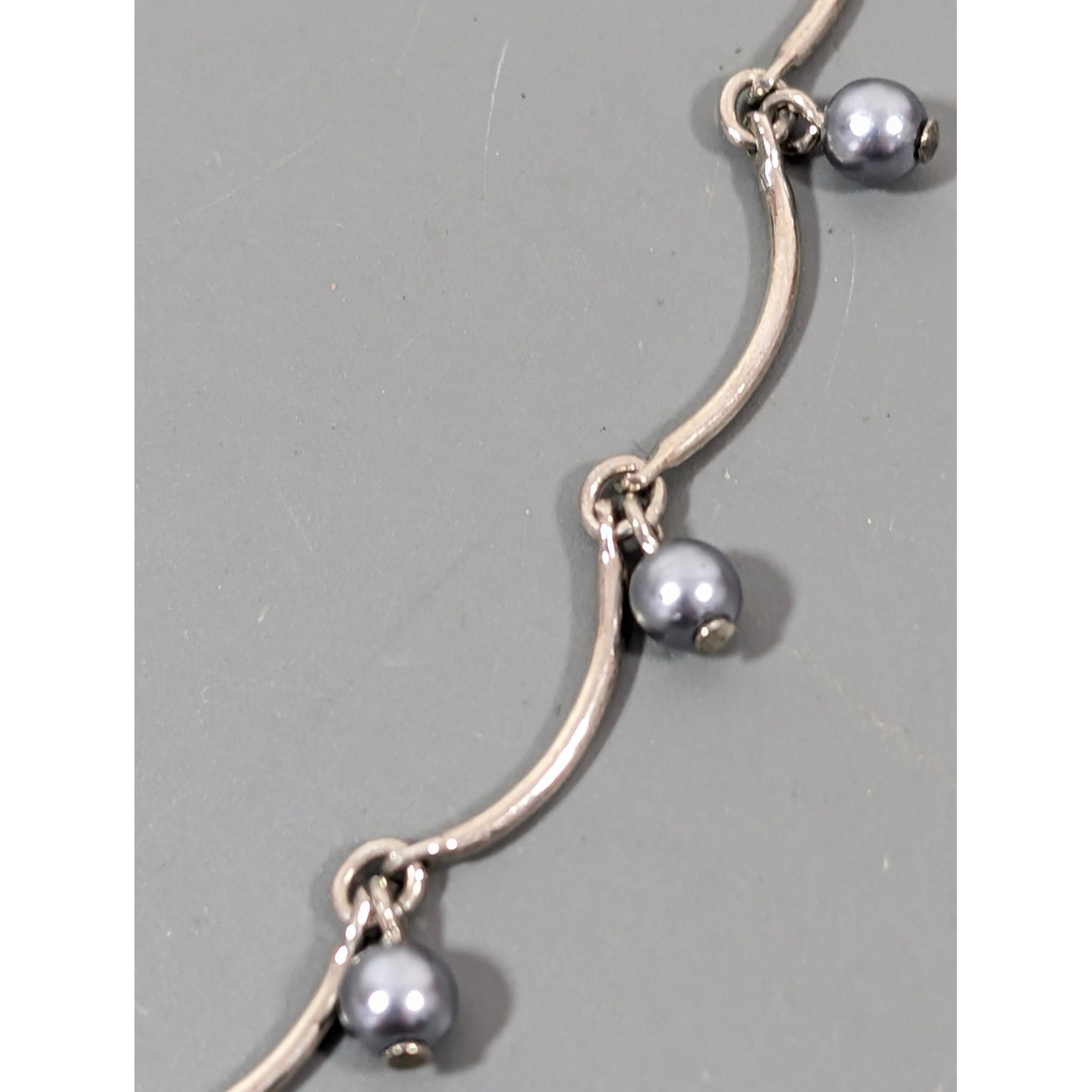 Avon Silver Tone Station Necklace Dangling Bead Drops Minimalist 18″