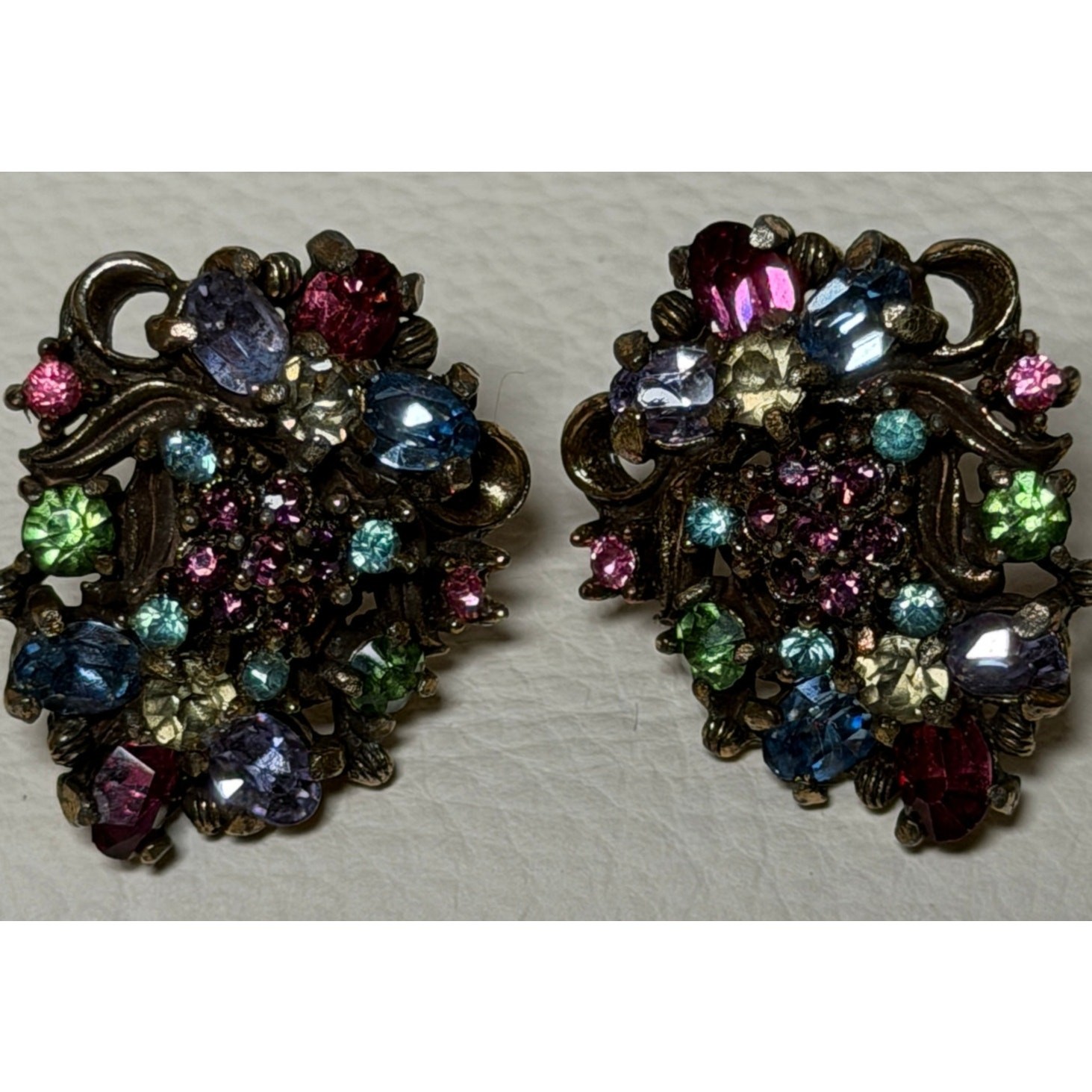 Signed Holly Craft Vintage Multi-rhinestone Earrings