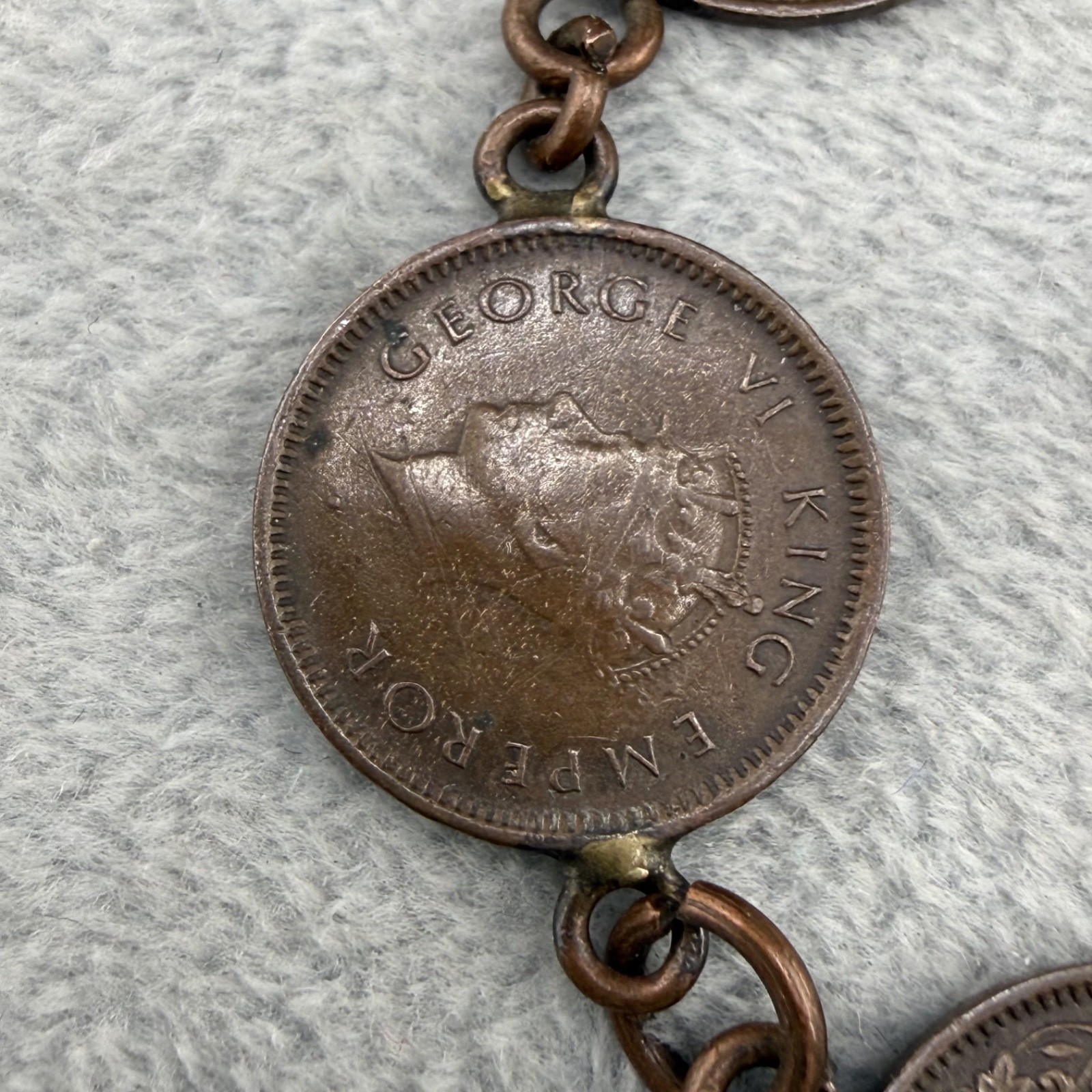 Vintage Coin Charm Bracelet Copper Tone 7”