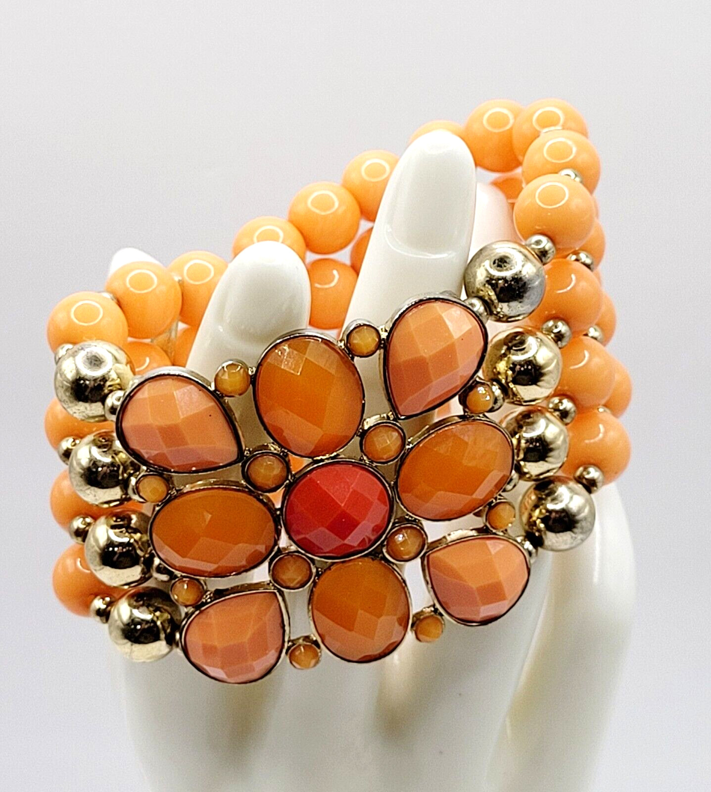 Orange Sherbet Melon Shade Wide Chunky Stretch Beaded Bangle Vintage Bracelet