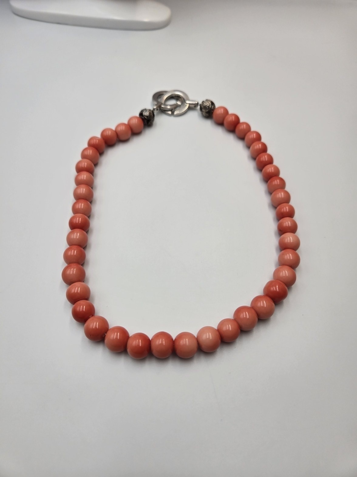 Coral color Bead Necklace Silver-Tone Filigree Clasp Pink fashion jewelry 113
